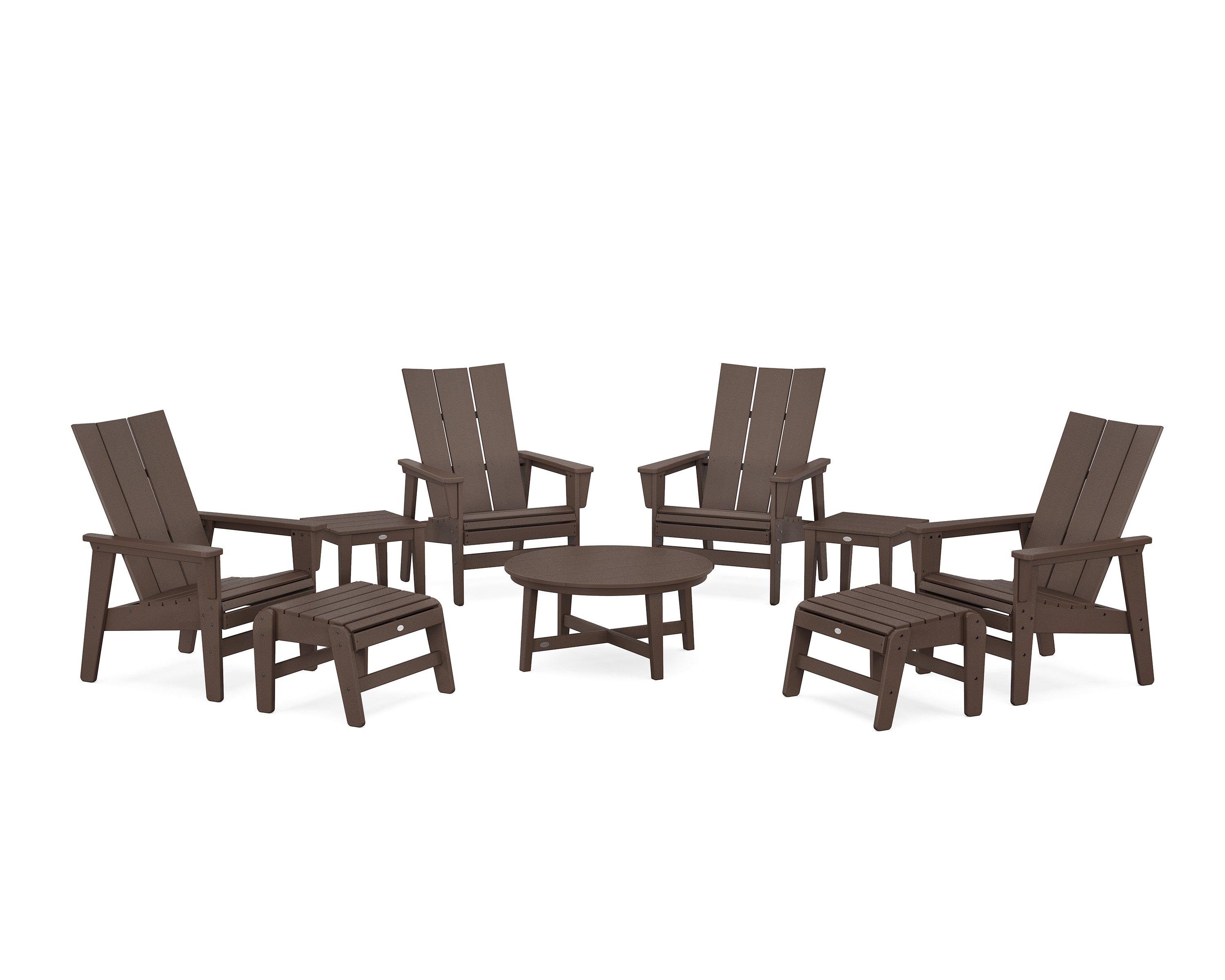 POLYWOOD® Modern Grand Upright Adirondack 9-Piece Conversation Set in Mahogany
