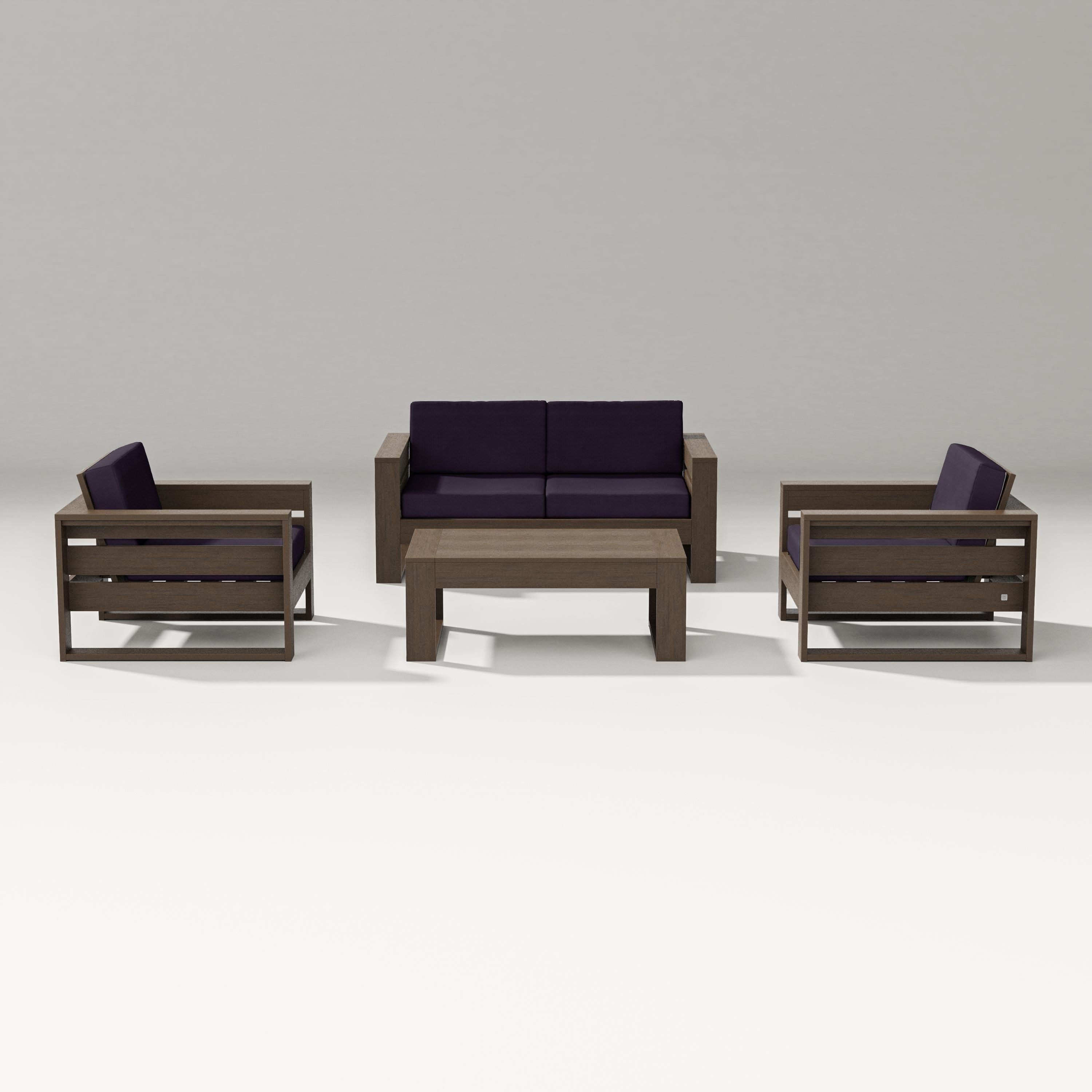 PW Designer Series Latitude 4-Piece Lounge Loveseat Set in Kona / Navy Linen