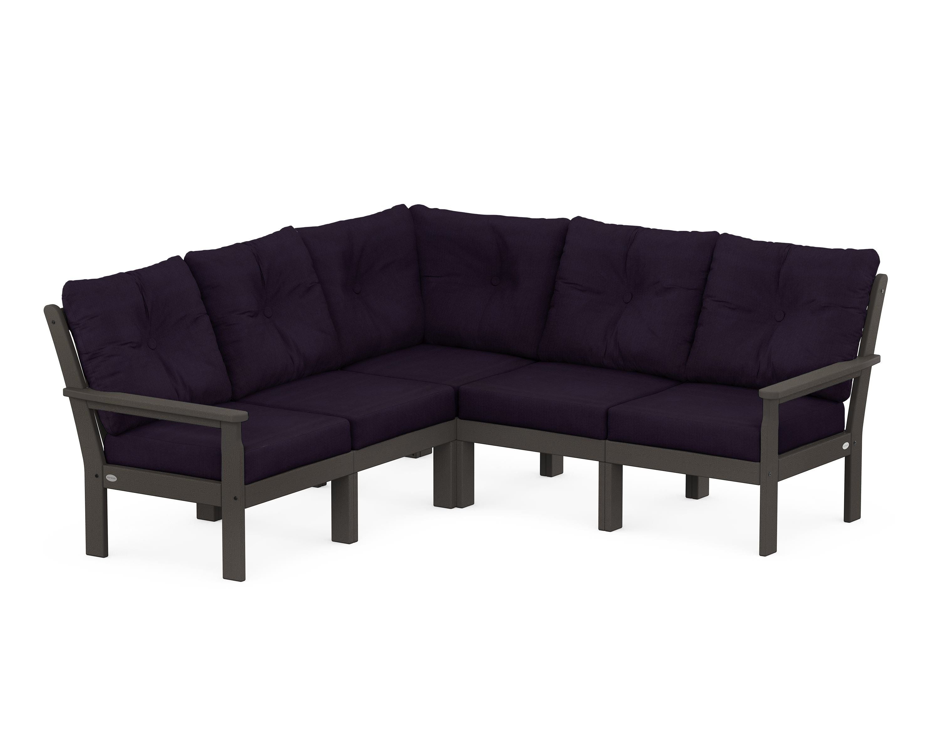 POLYWOOD Vineyard 5-Piece Sectional in Vintage Coffee / Navy Linen