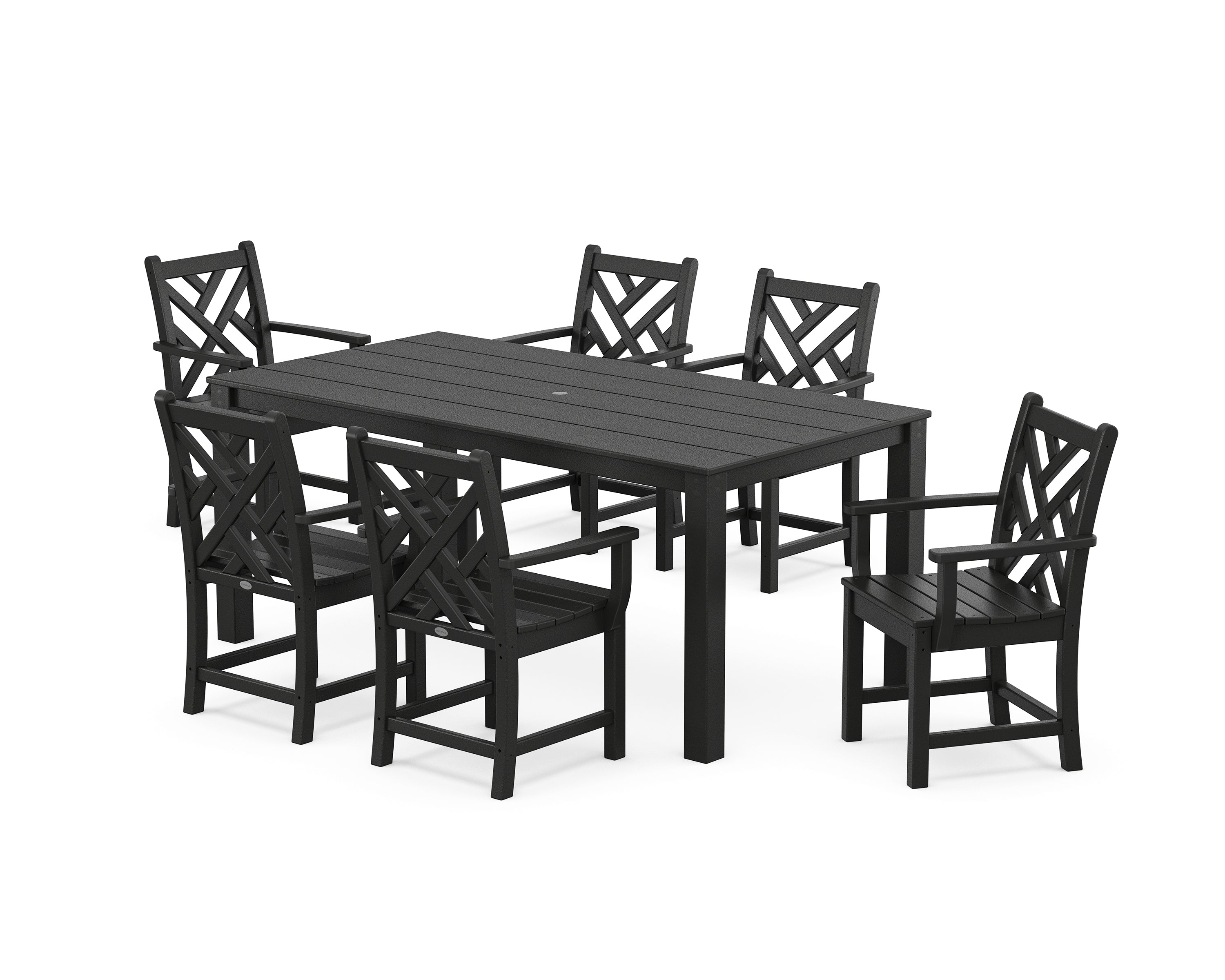 POLYWOOD Chippendale Arm Chair 7-Piece Parsons Dining Set in Black