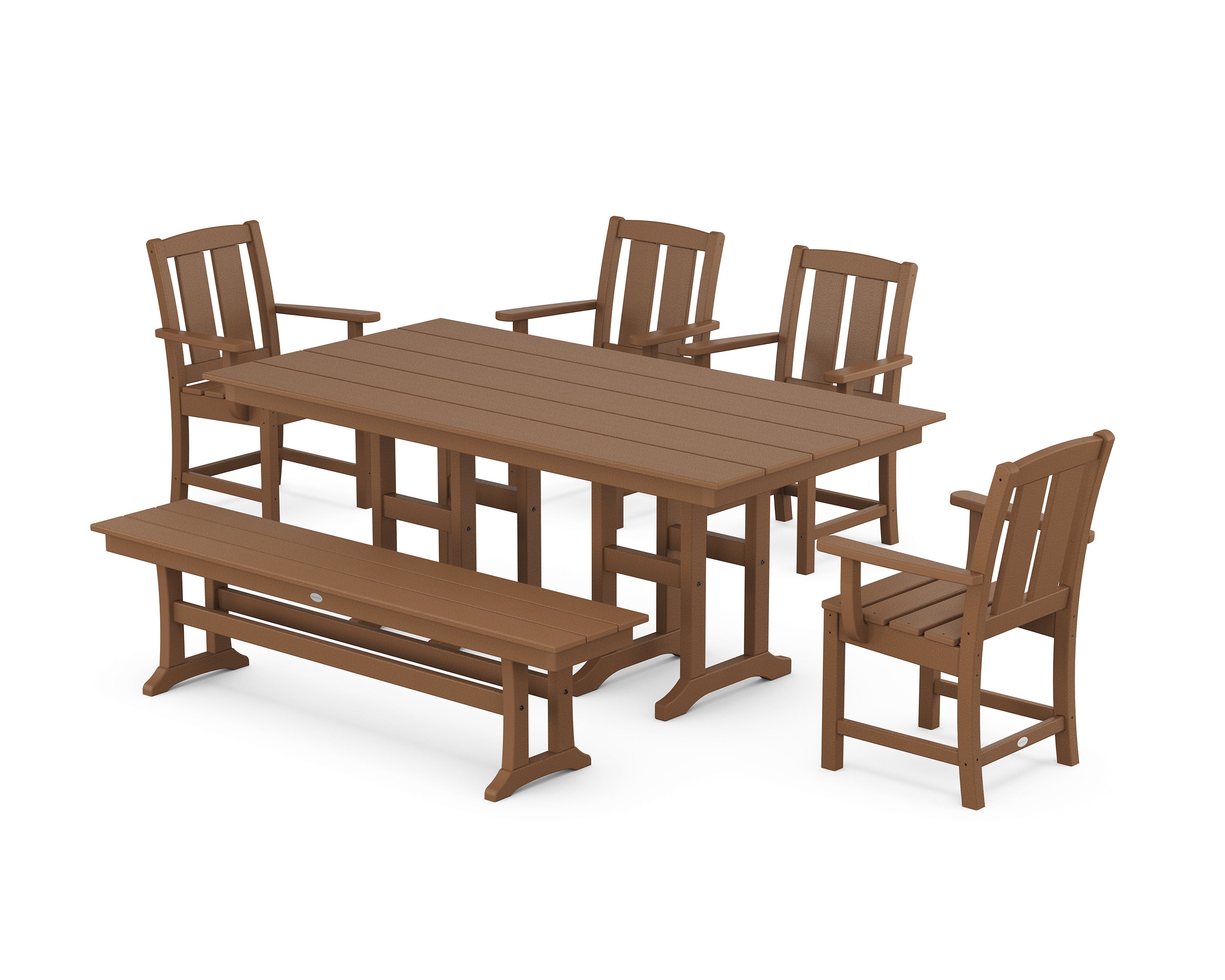 POLYWOOD Mission 6-Piece Farmhouse Dining Set with Bench in Teak