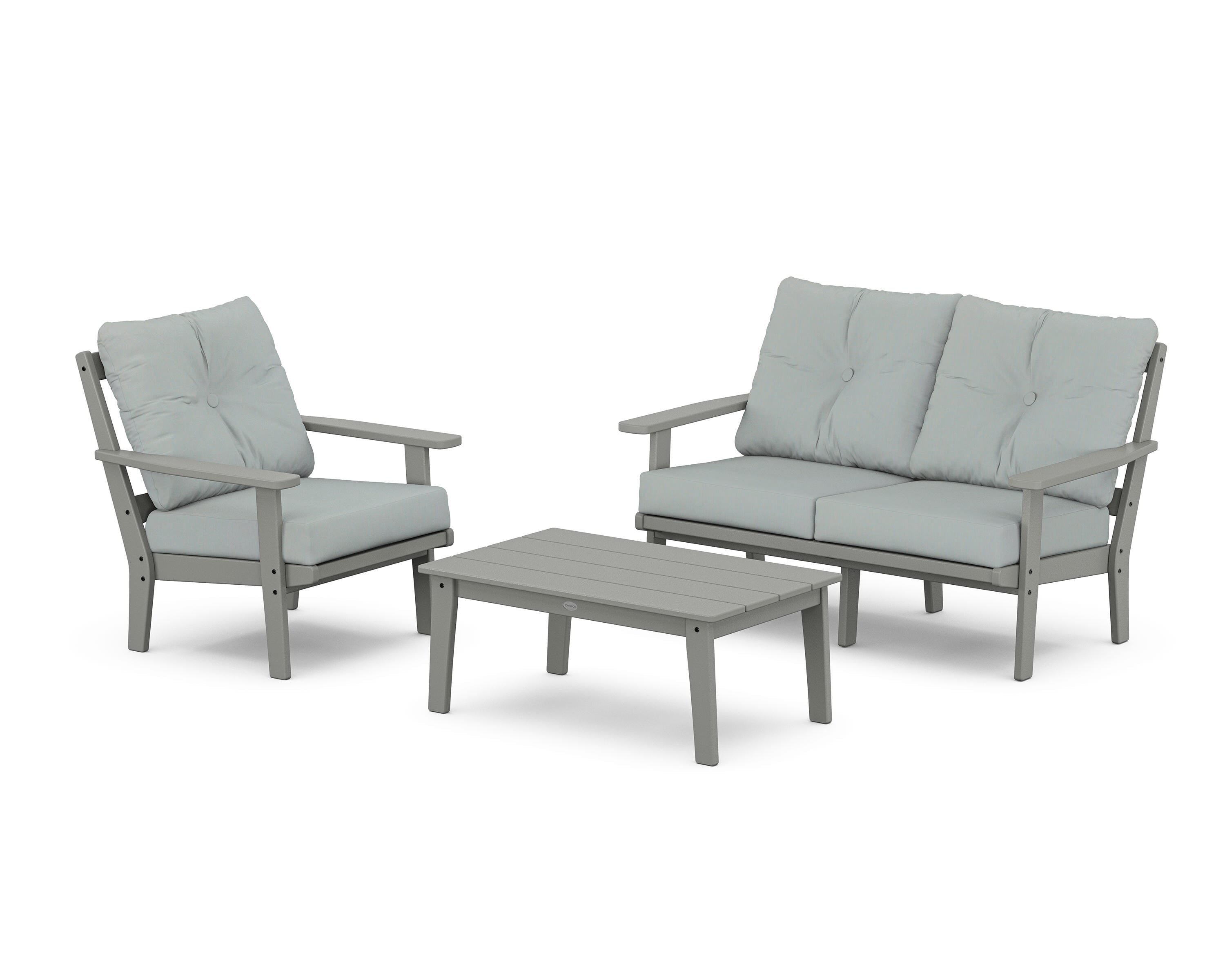 POLYWOOD Oxford 3-Piece Deep Seating Set with Loveseat in Slate Grey / Spa
