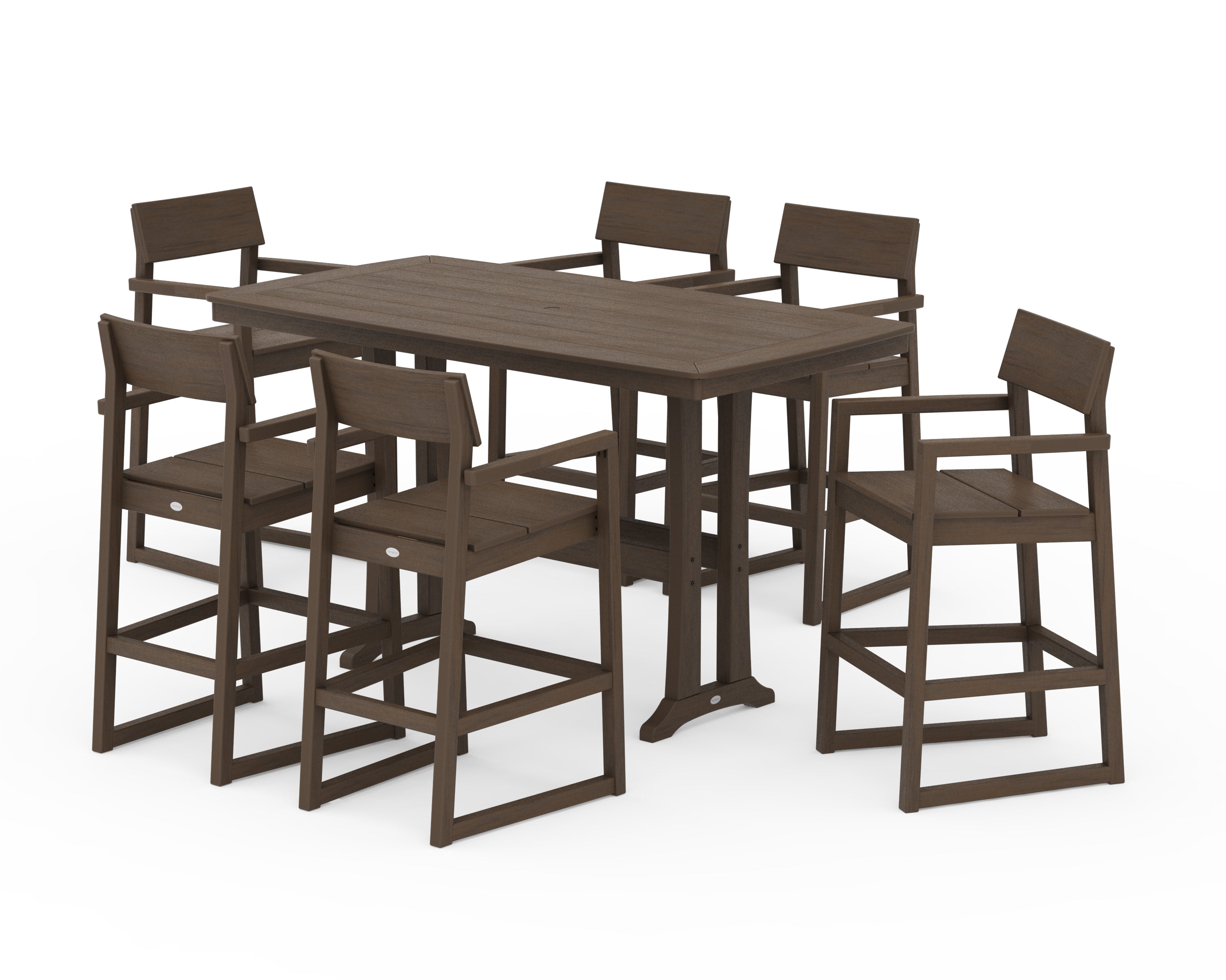 POLYWOOD EDGE Arm Chair 7-Piece Bar Set with Trestle Legs in Kona