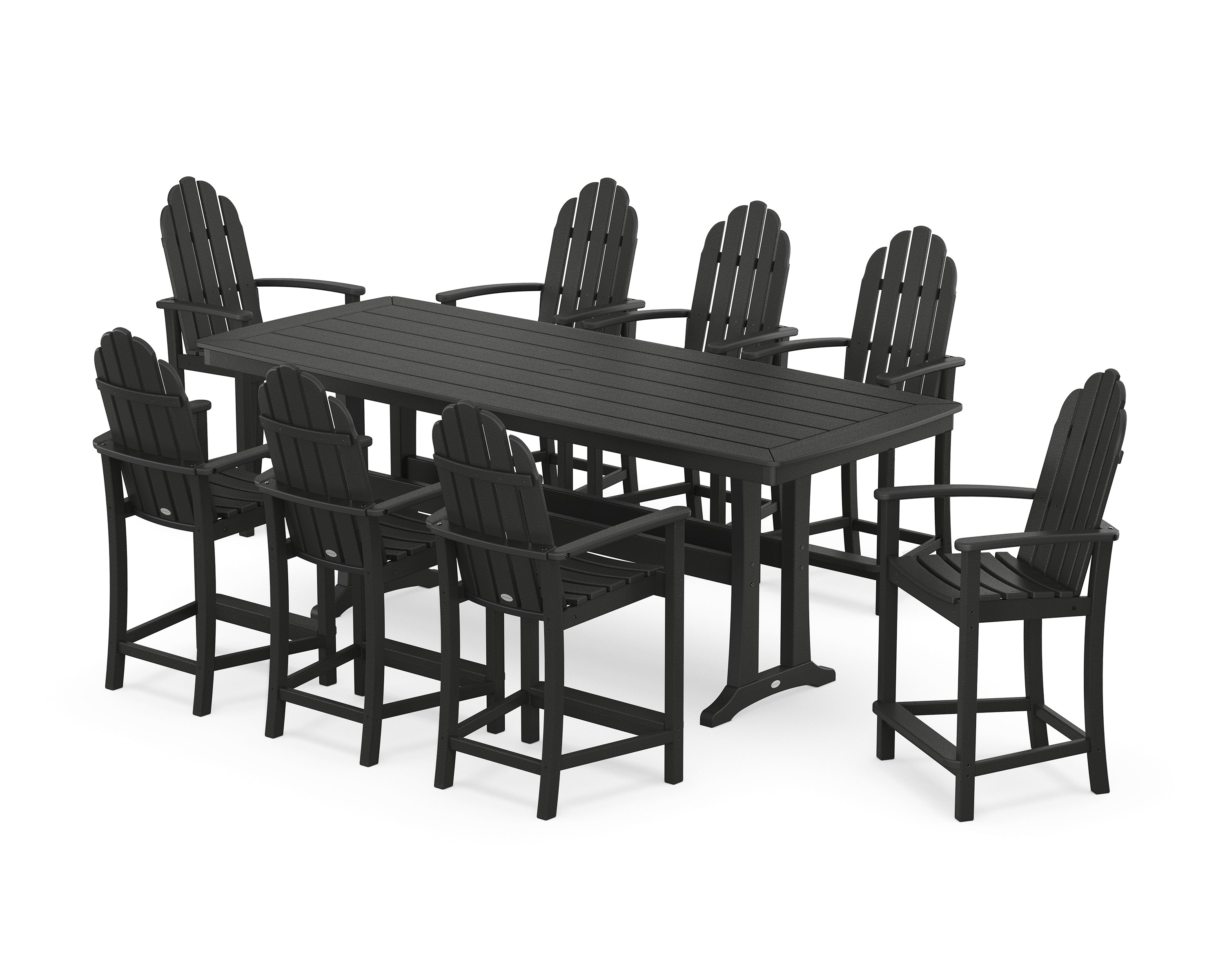 POLYWOOD Classic Adirondack 9-Piece Counter Set with Trestle Legs in Black