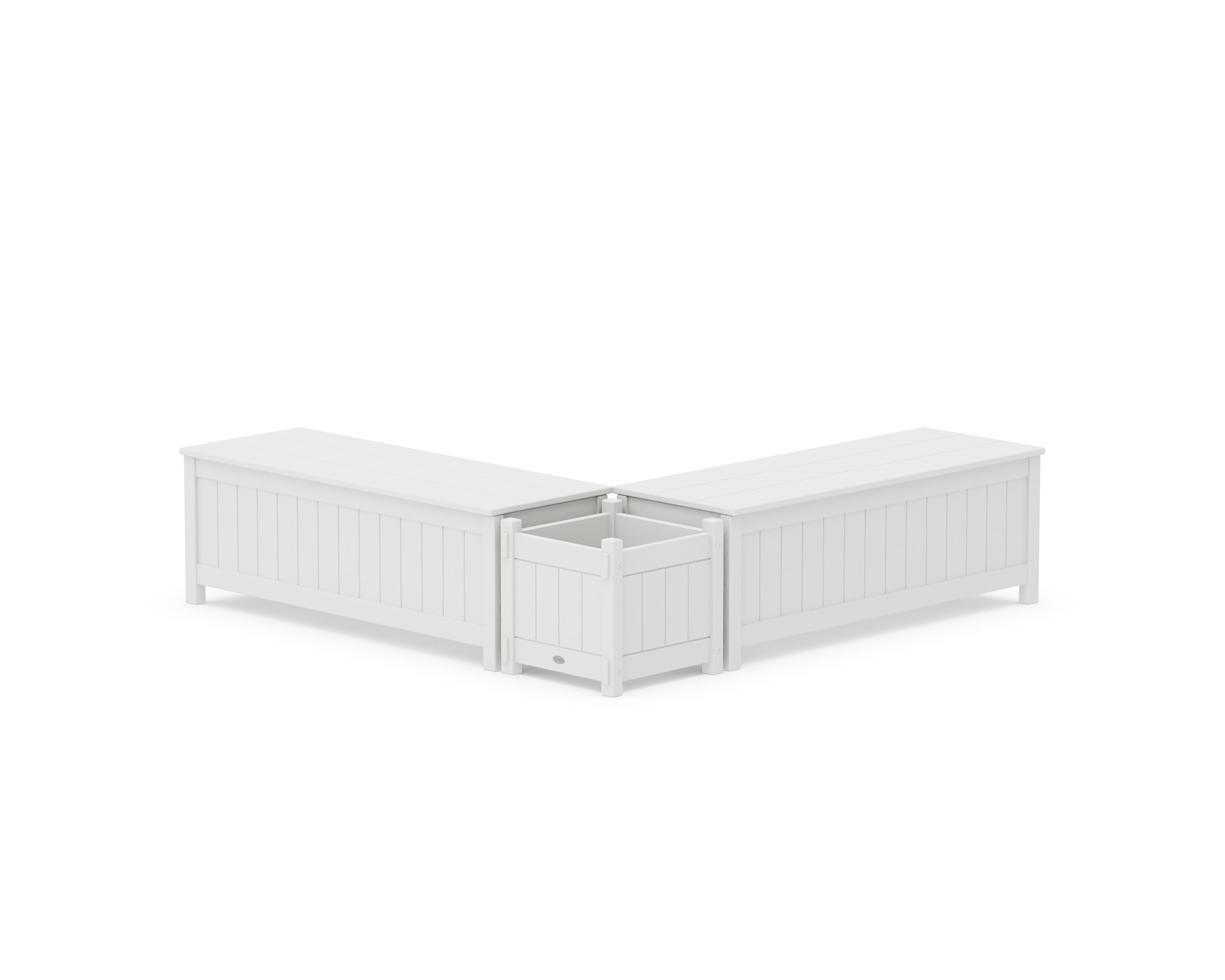 POLYWOOD 48" Vineyard L- Shaped Planter Storage Bench Set in White