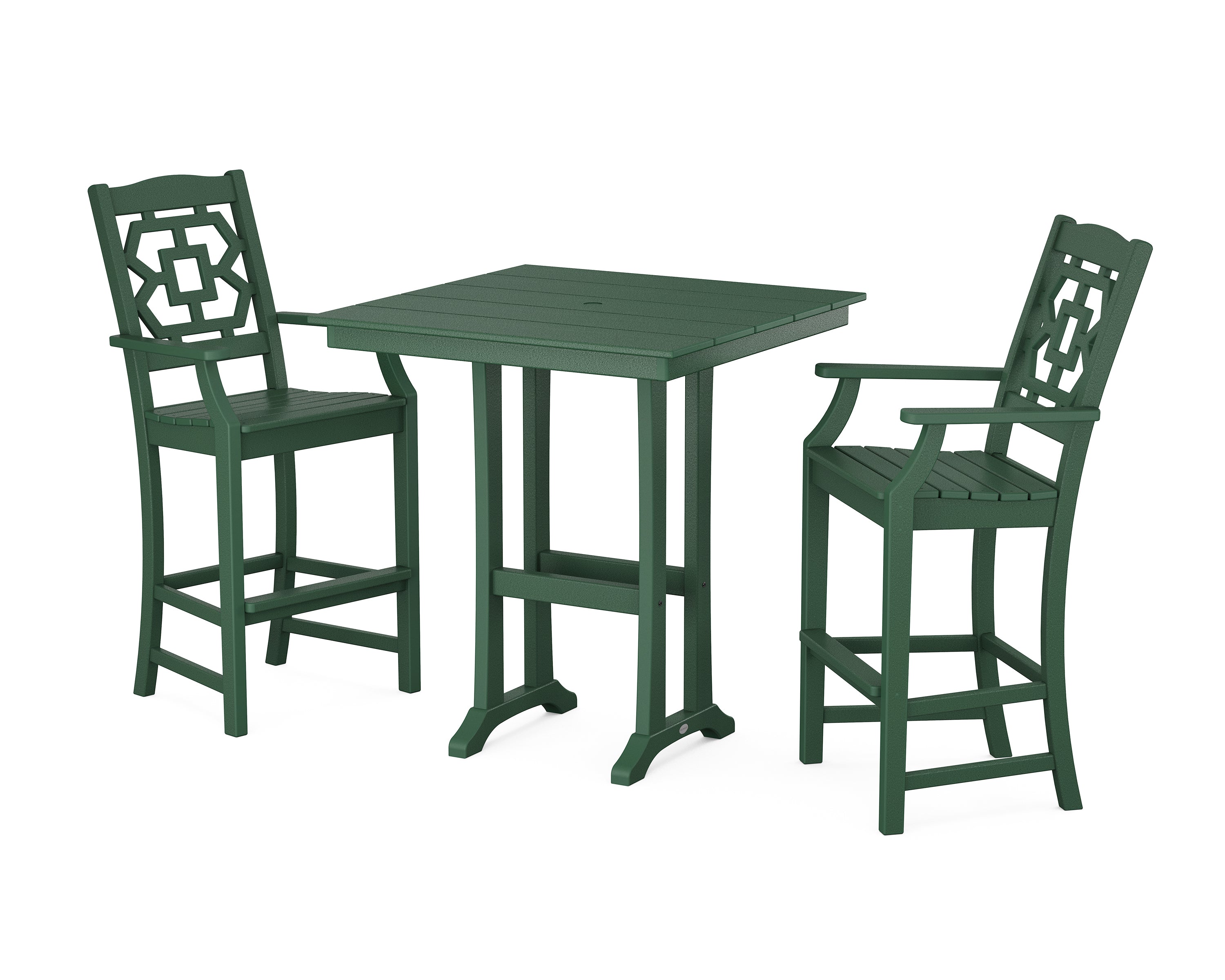 Martha Stewart by POLYWOOD® Chinoiserie 3-Piece Farmhouse Bar Set with Trestle Legs in Green