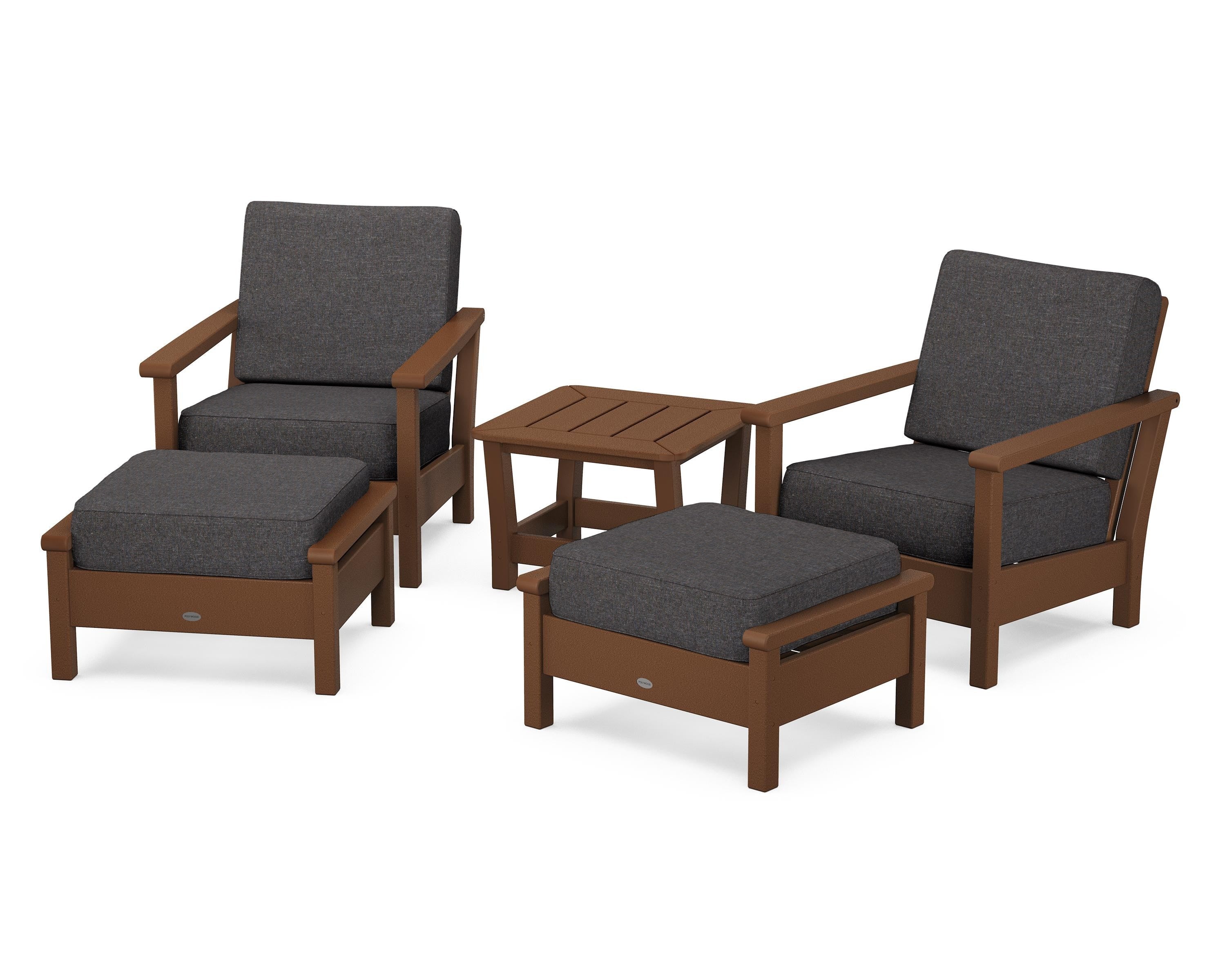 POLYWOOD Harbour 5-Piece Deep Seating Chair Set in Teak / Ash Charcoal