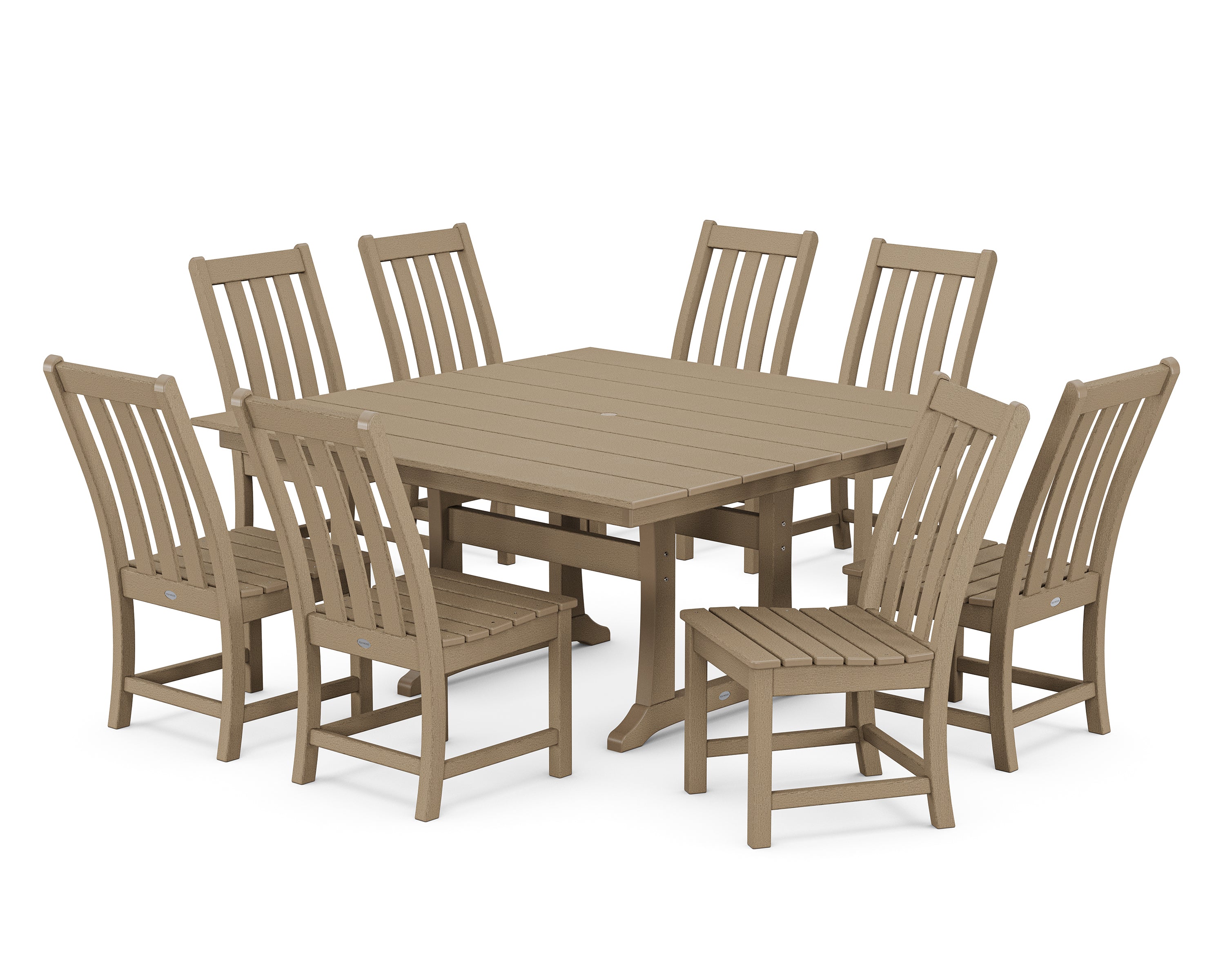 POLYWOOD Vineyard 9-Piece Farmhouse Trestle Dining Set in Vintage Sahara
