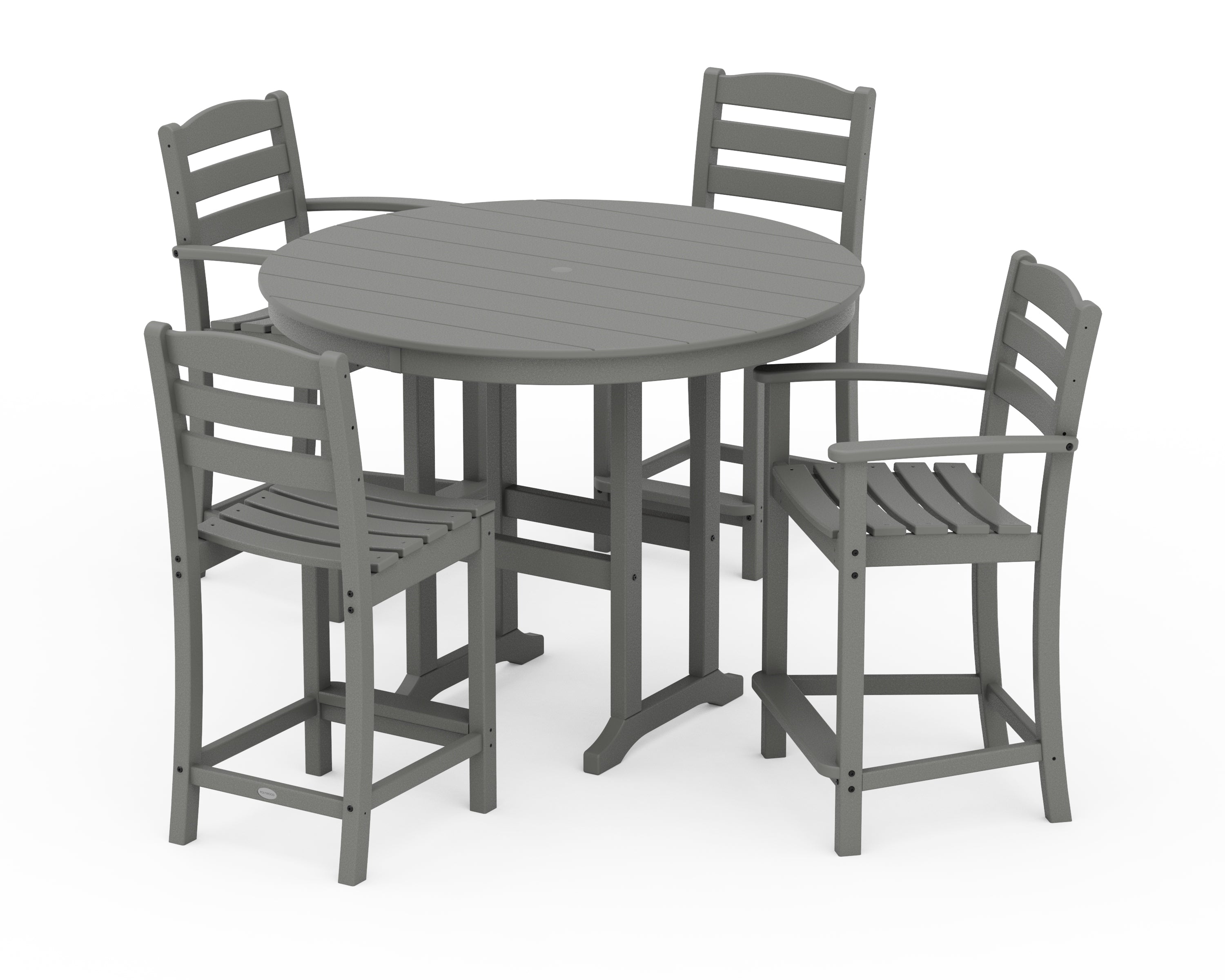 POLYWOOD La Casa Café 5-Piece Round Farmhouse Counter Dining Set in Slate Grey
