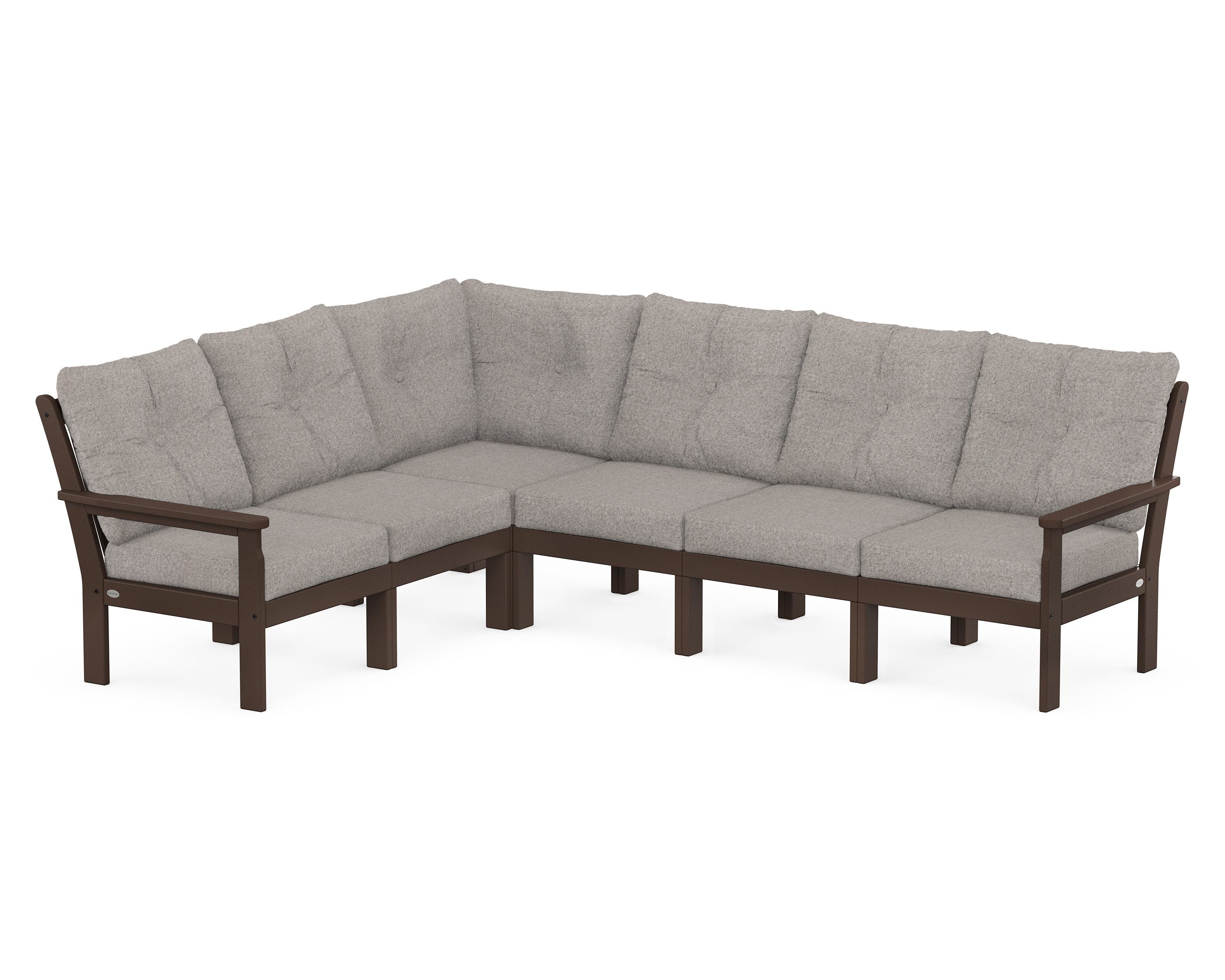 POLYWOOD Vineyard 6-Piece Sectional in Mahogany / Weathered Tweed