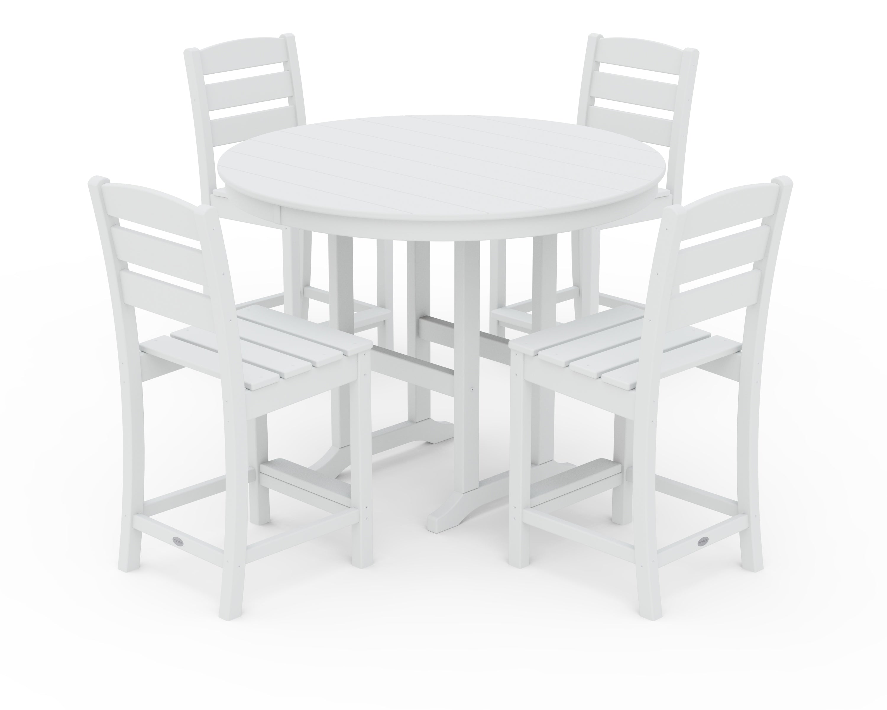 POLYWOOD Lakeside 5-Piece Farmhouse Round Side Chair Counter Set in White