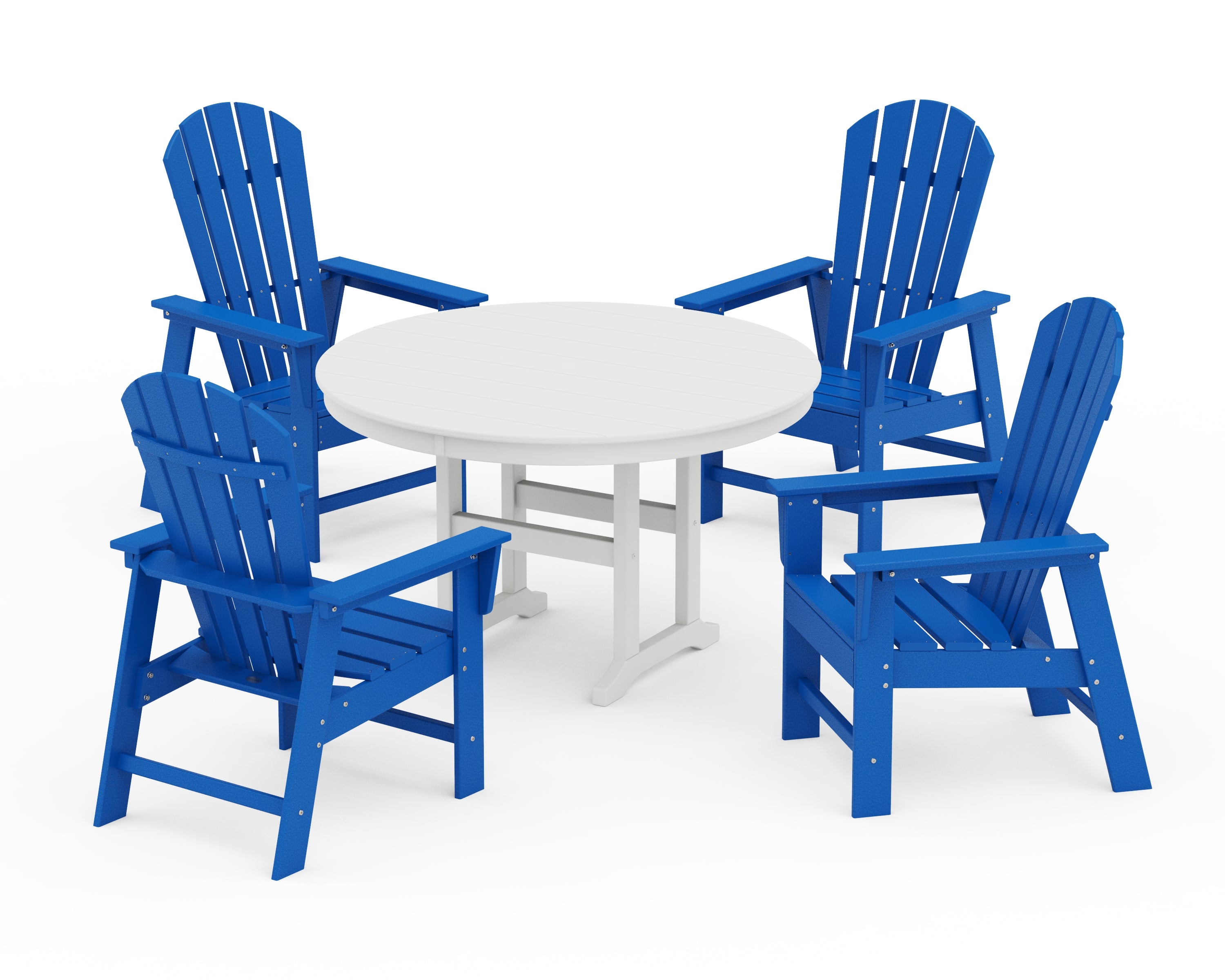 POLYWOOD South Beach 5-Piece Round Farmhouse Dining Set in Pacific Blue / White
