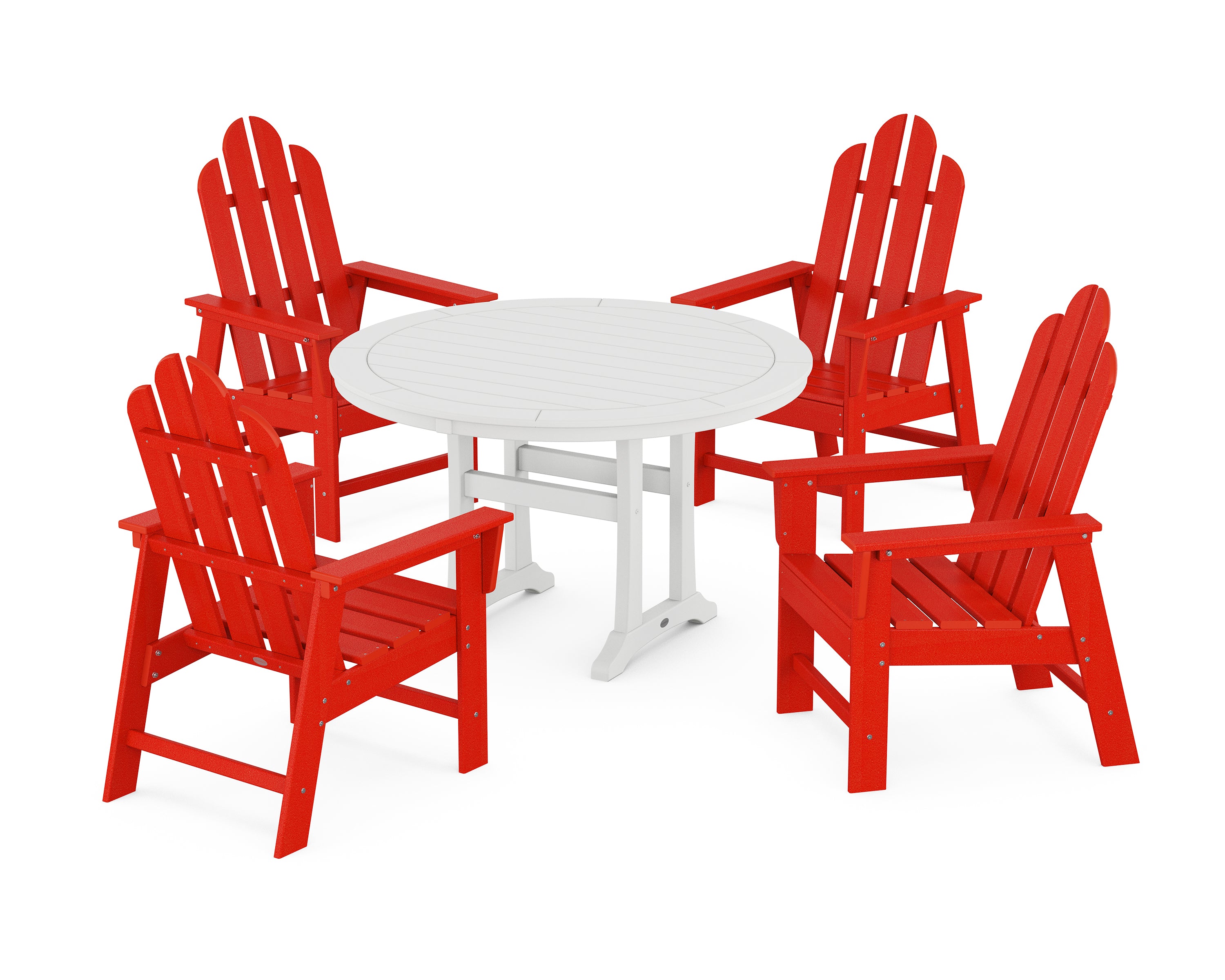 POLYWOOD® Long Island 5-Piece Round Dining Set with Trestle Legs in Sunset Red / White