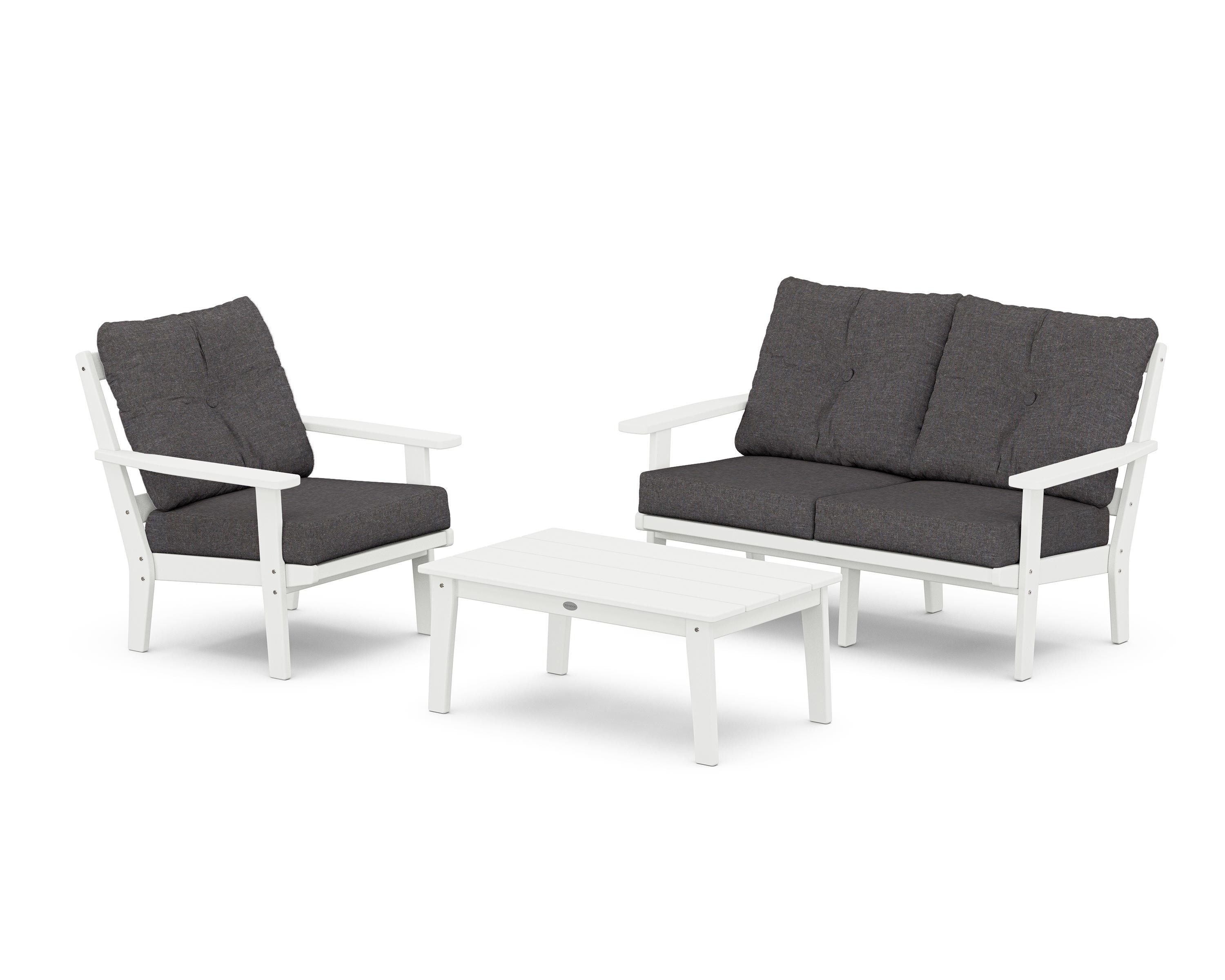 POLYWOOD Prairie 3-Piece Deep Seating Set with Loveseat in White / Ash Charcoal