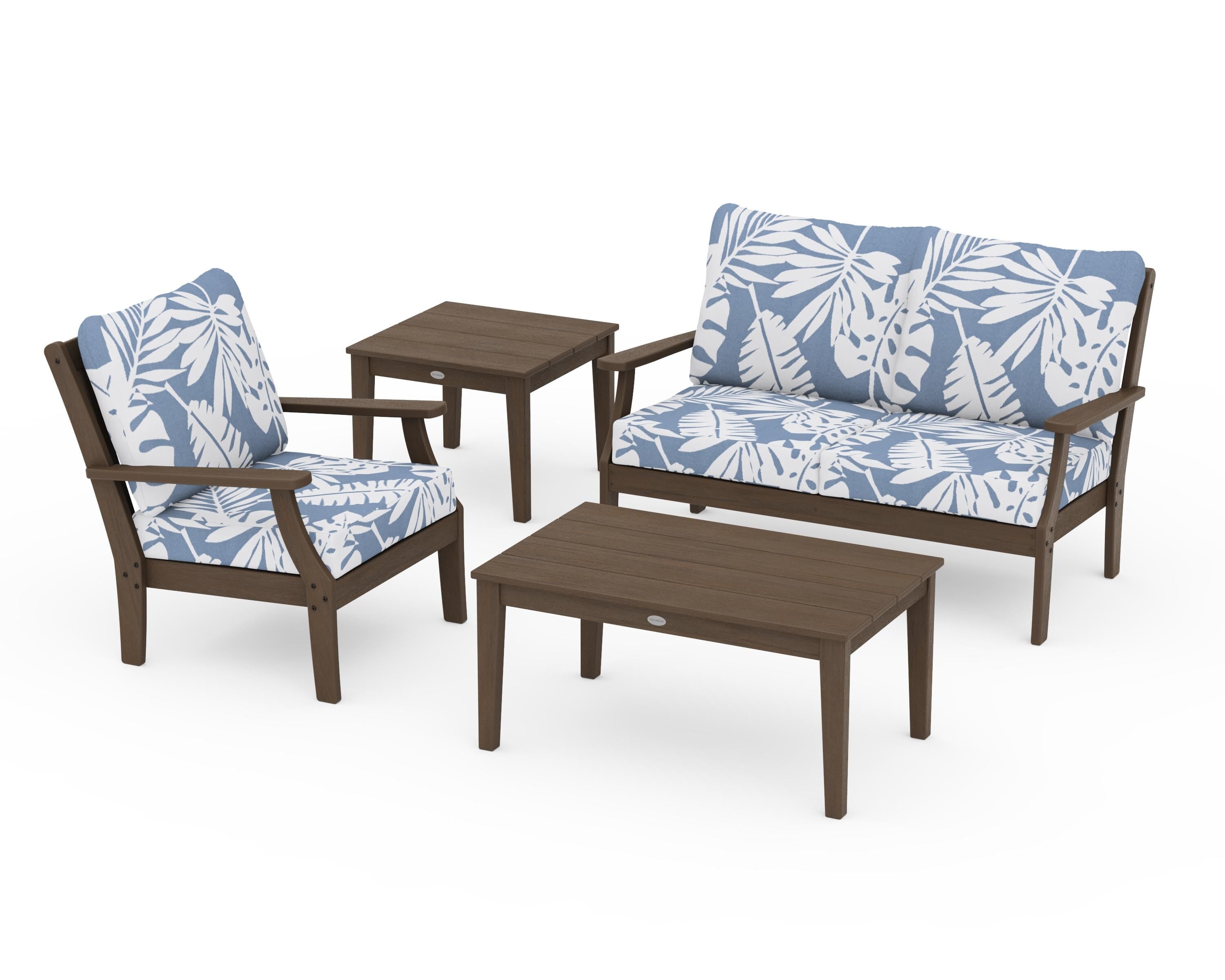 POLYWOOD Braxton 4-Piece Deep Seating Set in Kona / Leaf Sky Blue