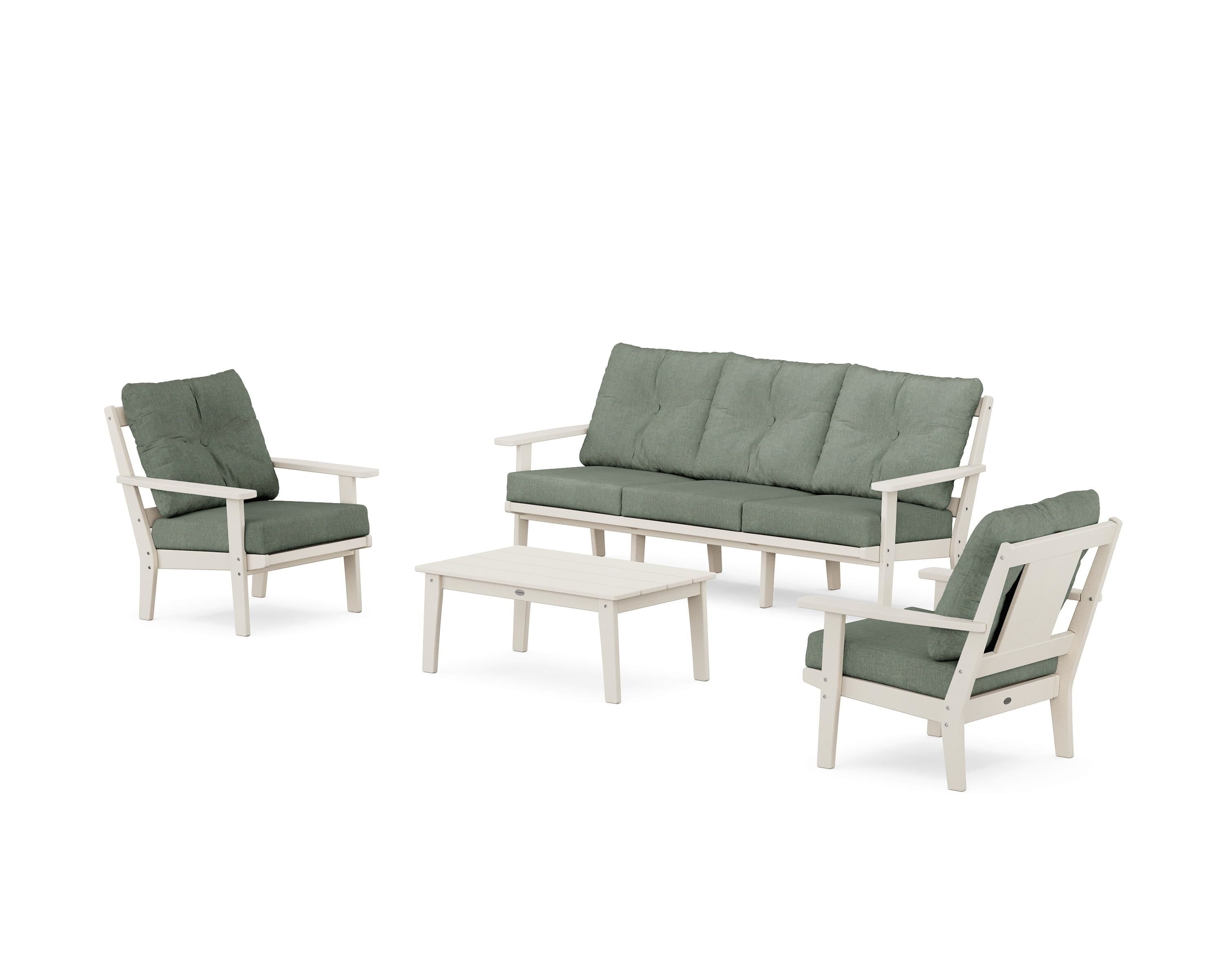 POLYWOOD Prairie 4-Piece Deep Seating Set with Sofa in Sand / Cast Sage