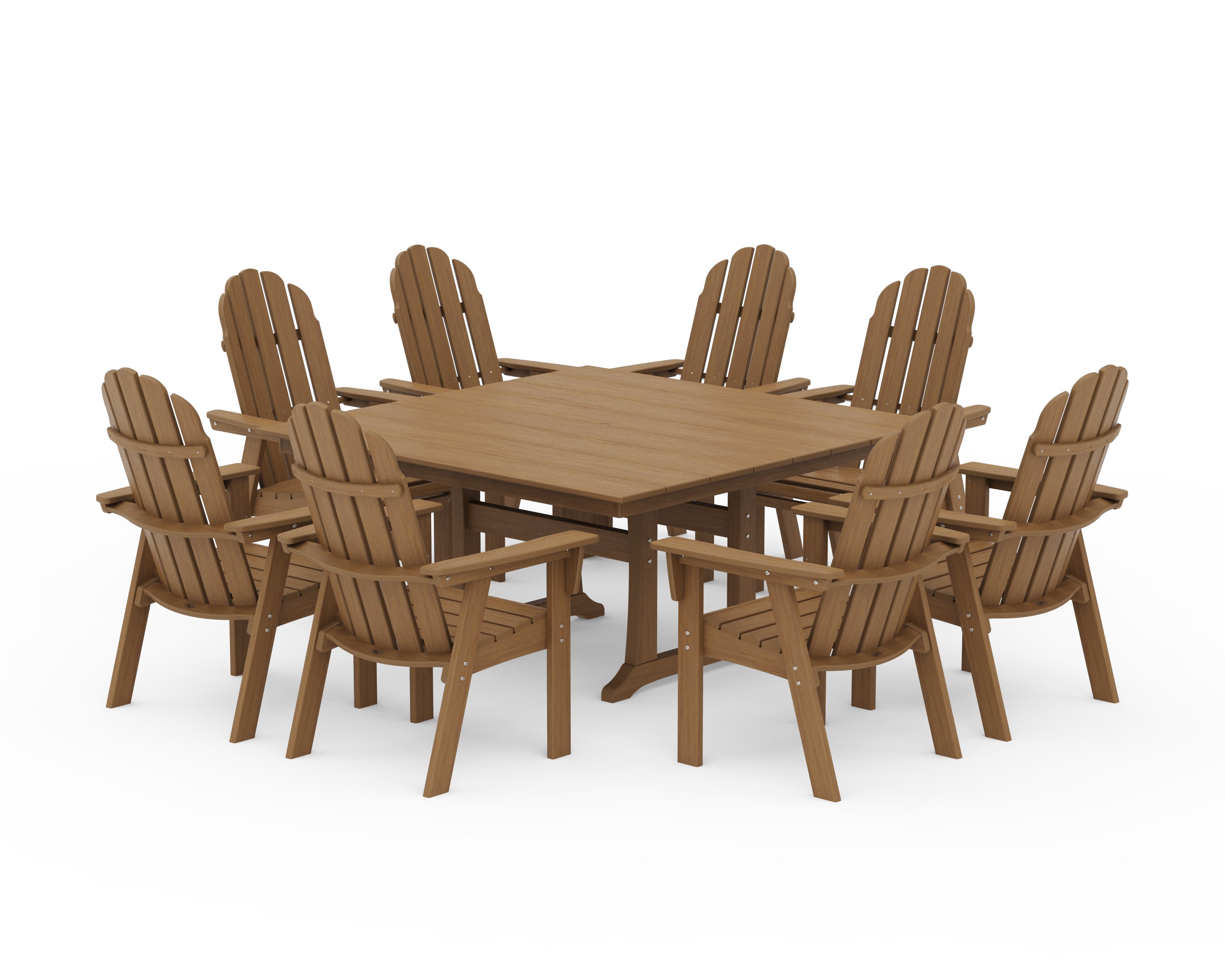 POLYWOOD Vineyard Curveback Adirondack 9-Piece Square Farmhouse Dining Set with Trestle Legs in Natural