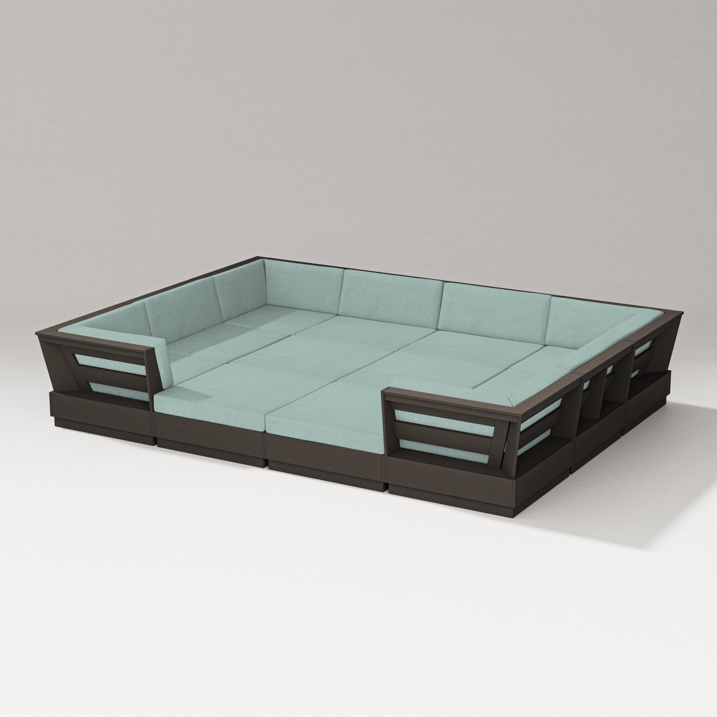 PW Designer Series Elevate 12-Piece Pit Sectional in Vintage Coffee / Glacier Spa