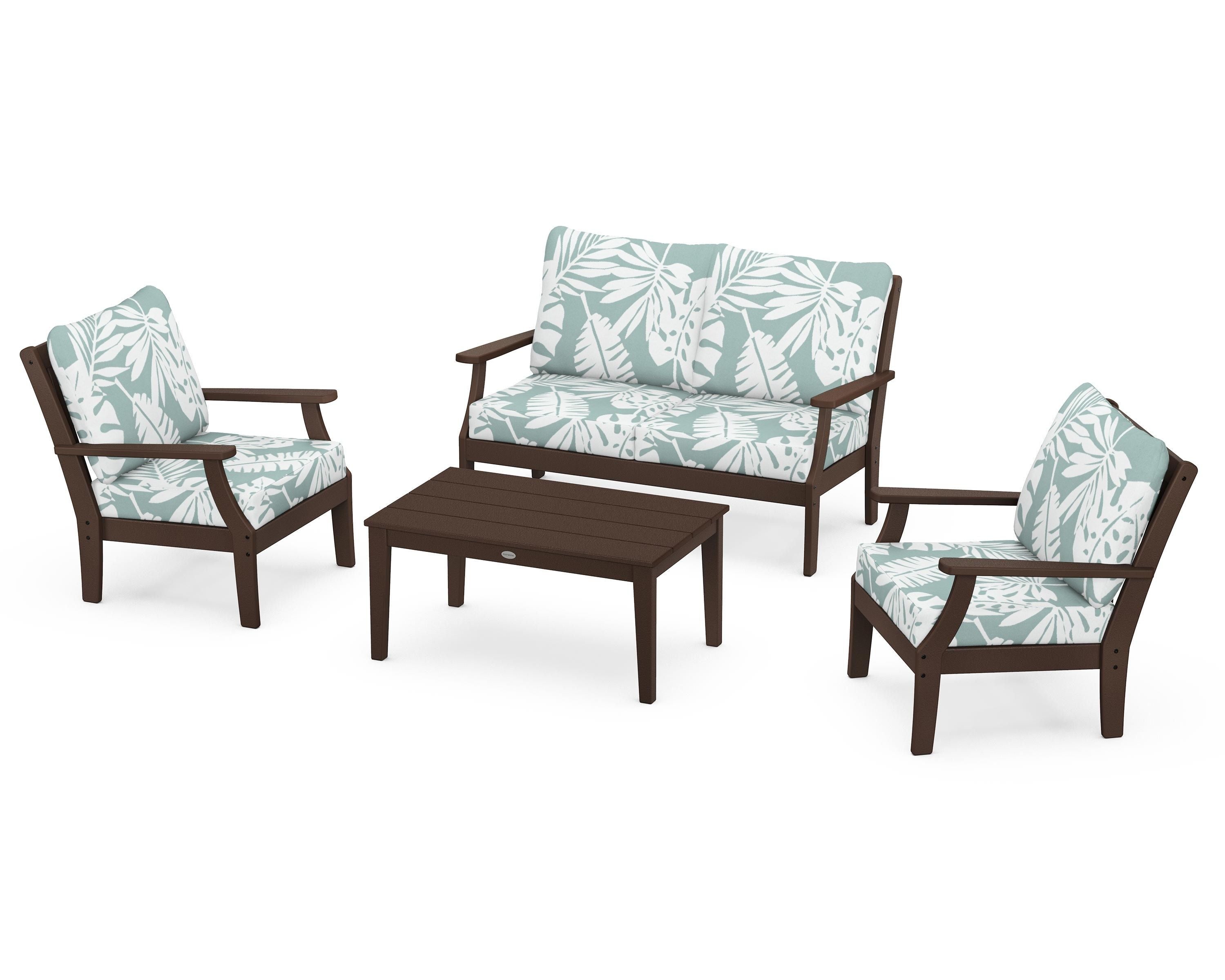 POLYWOOD Braxton 4-Piece Deep Seating Chair Set in Mahogany / Leaf Glacier Spa