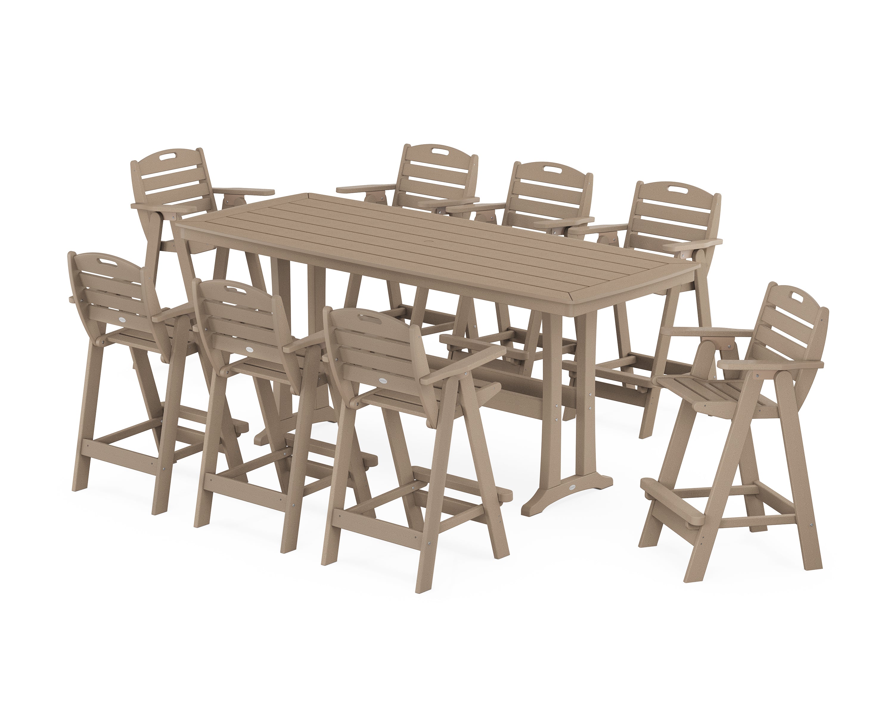 POLYWOOD Nautical 9-Piece Bar Set with Trestle Legs in Vintage Sahara