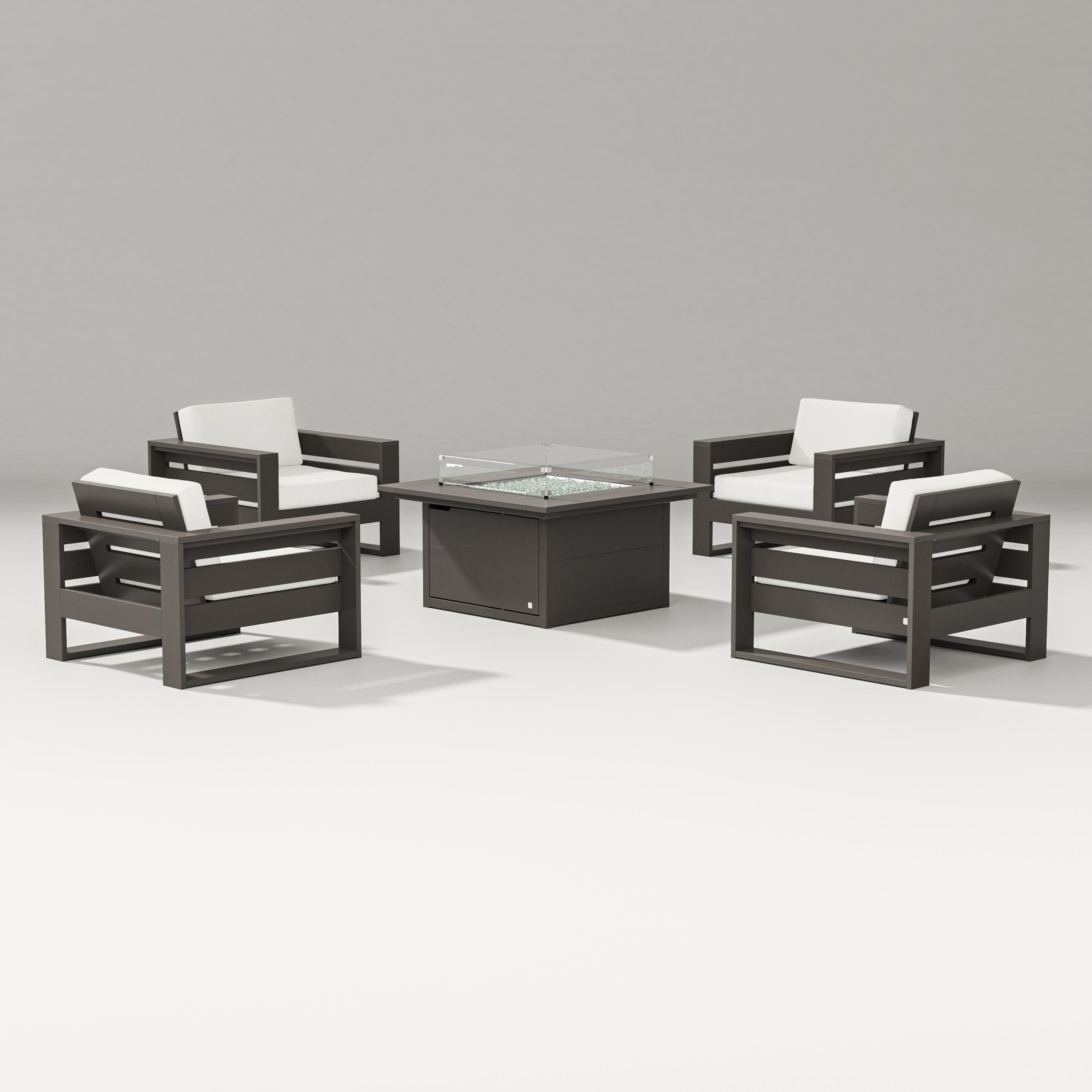 PW Designer Series Latitude 5-Piece Lounge Fire Table Set in Vintage Coffee / Natural Linen