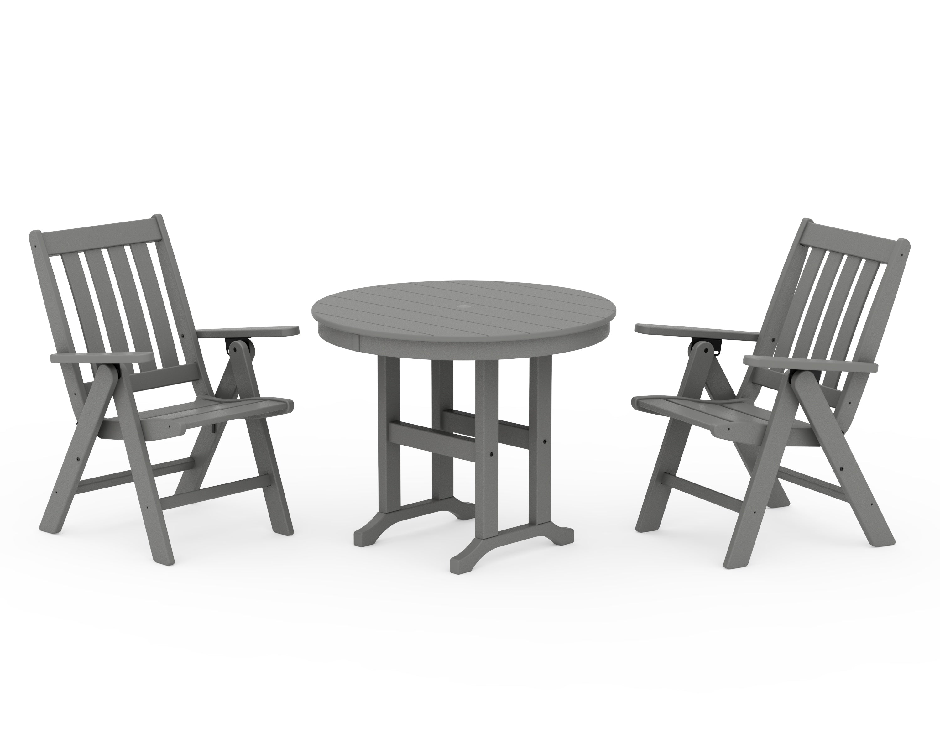 POLYWOOD Vineyard Folding Chair 3-Piece Round Dining Set in Slate Grey