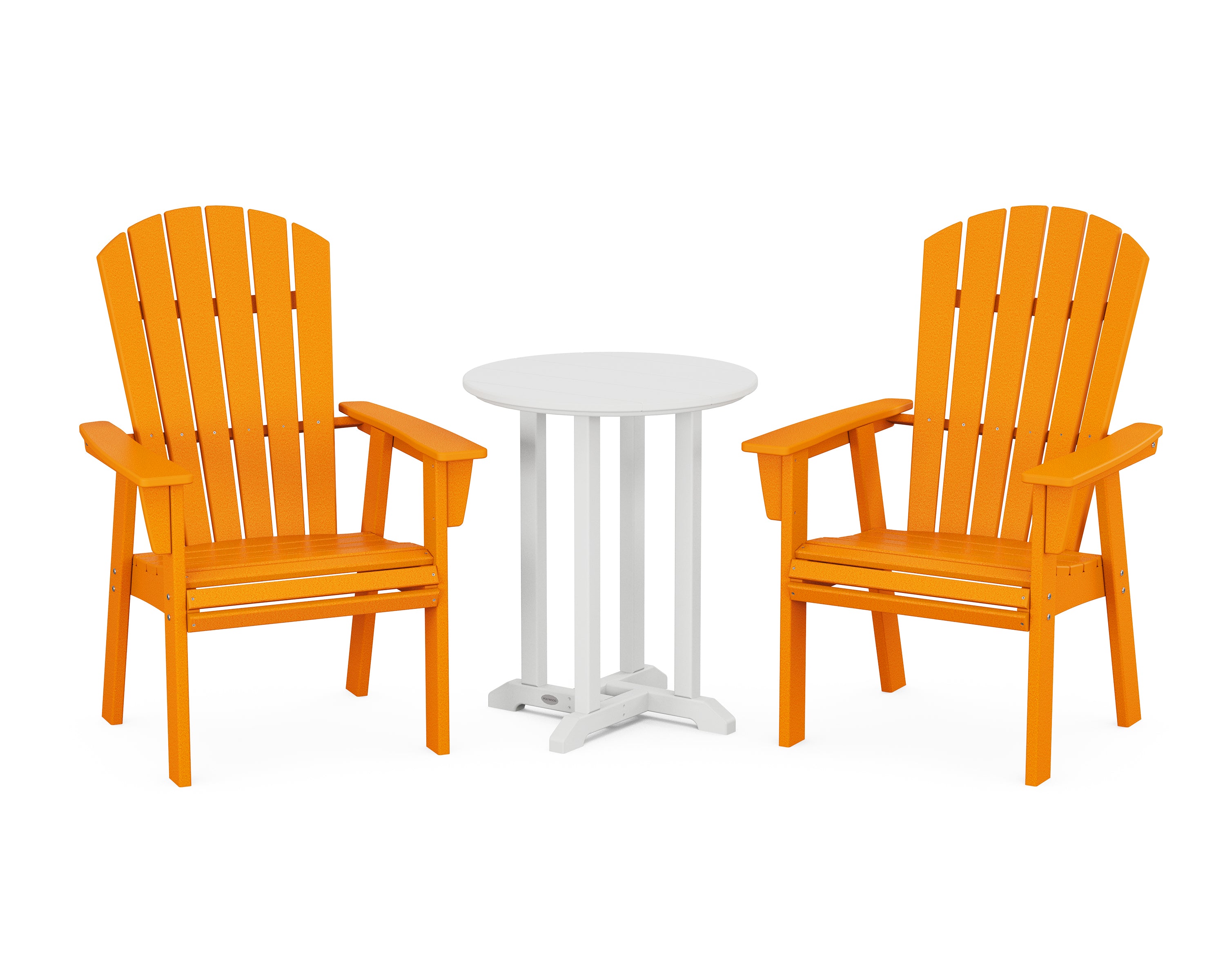 POLYWOOD Nautical Adirondack 3-Piece Round Bistro Dining Set in Tangerine / White