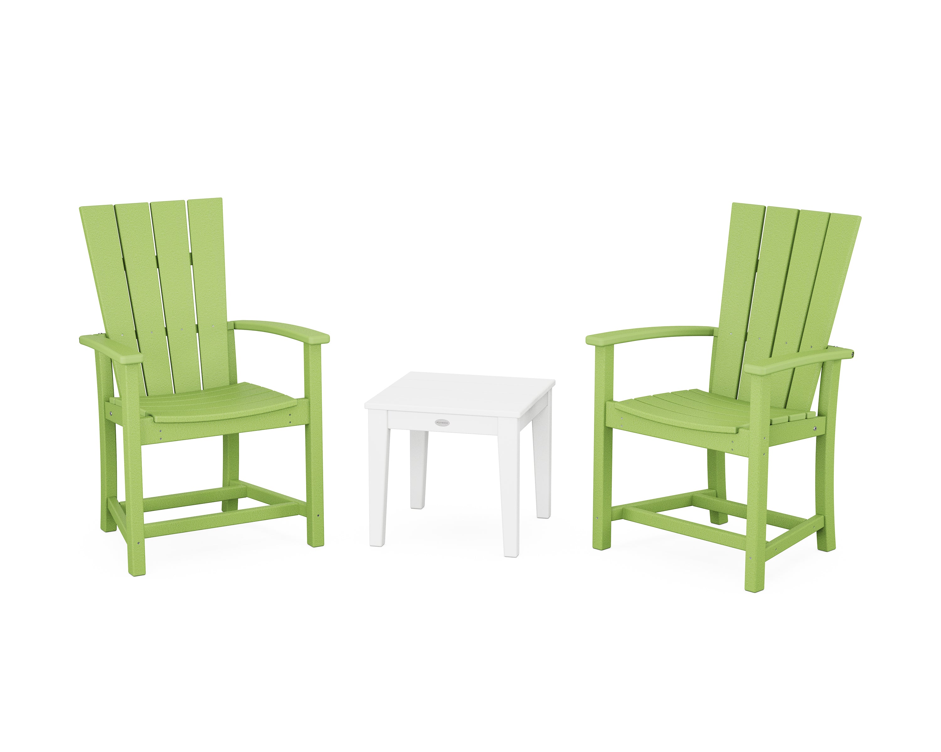 POLYWOOD Quattro 3-Piece Upright Adirondack Chair Set in Lime / White