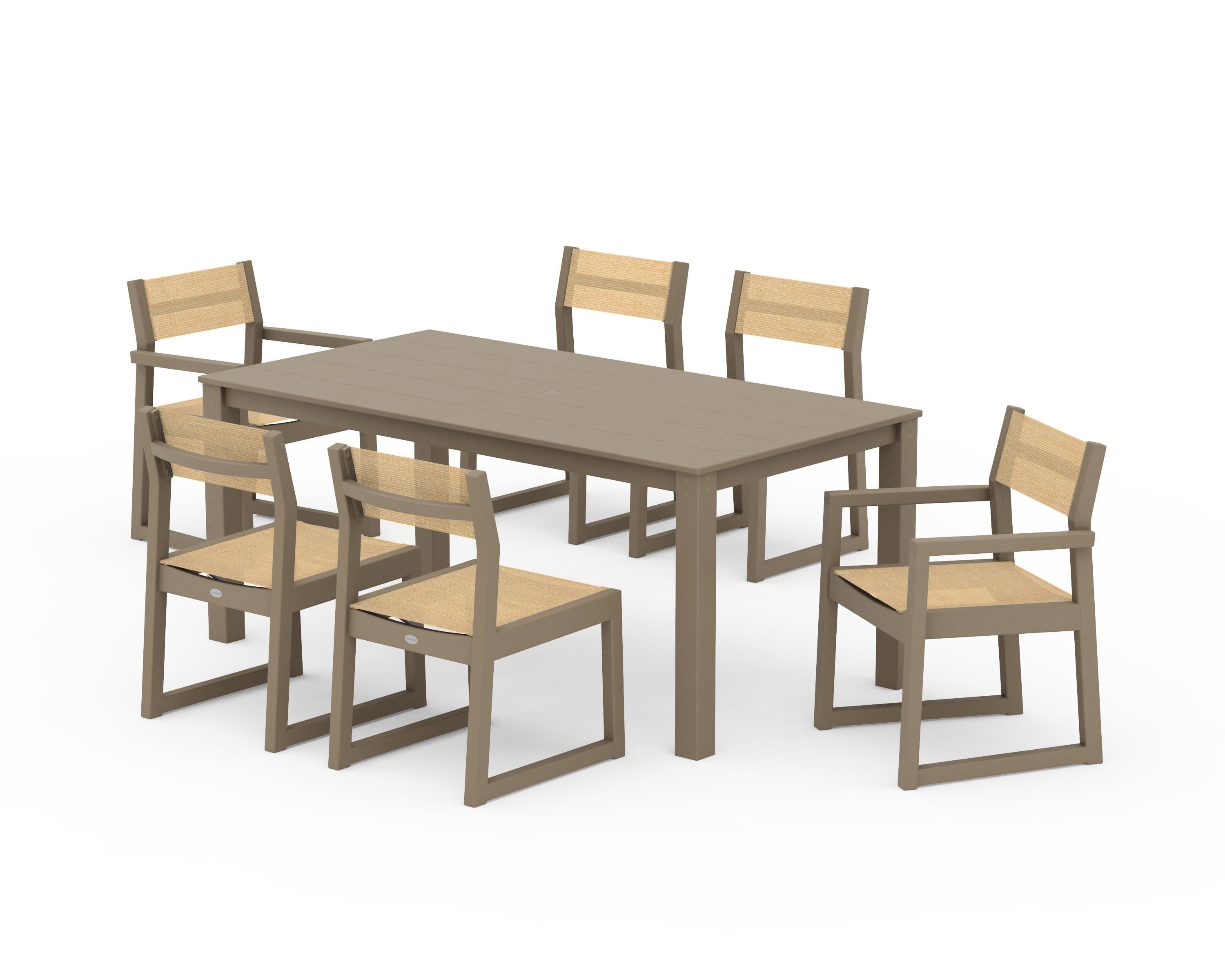 POLYWOOD EDGE Sling 7-Piece Parsons Dining Set in Vintage Sahara / Dupioni Apricot Sling