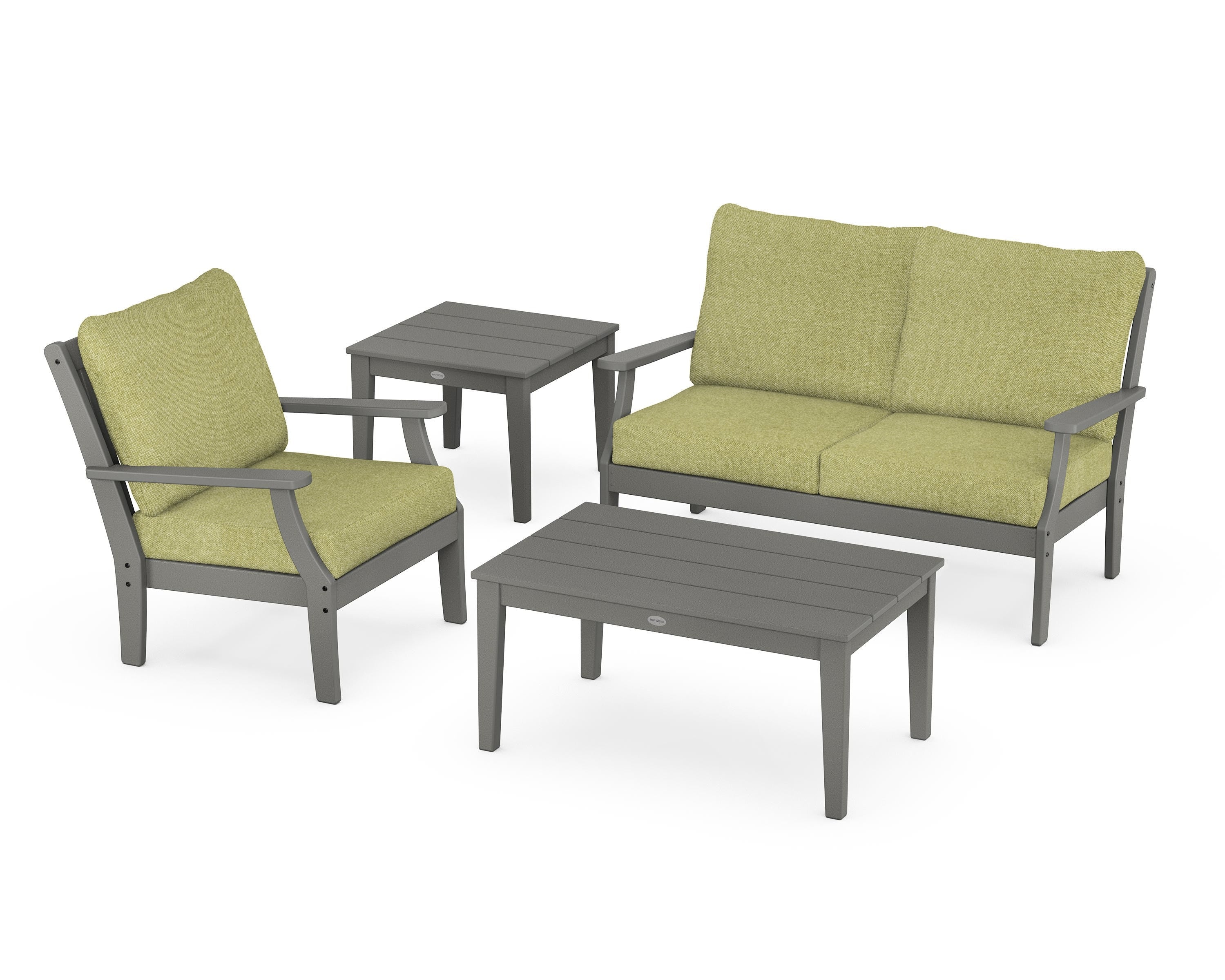 POLYWOOD Braxton 4-Piece Deep Seating Set in Slate Grey / Chartreuse Boucle