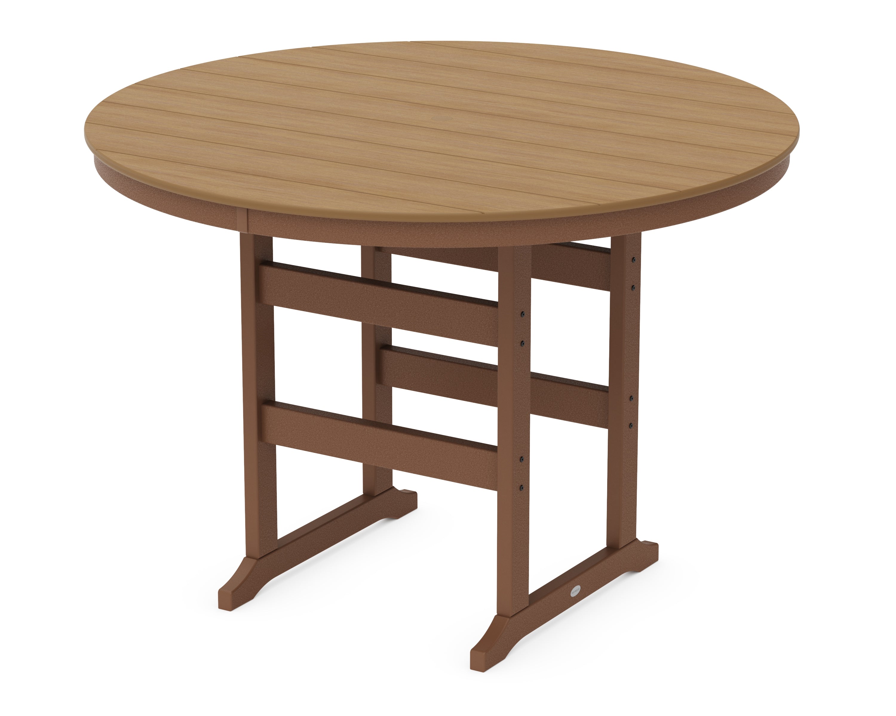 POLYWOOD 60” Round Farmhouse Bar Table in Teak / Natural