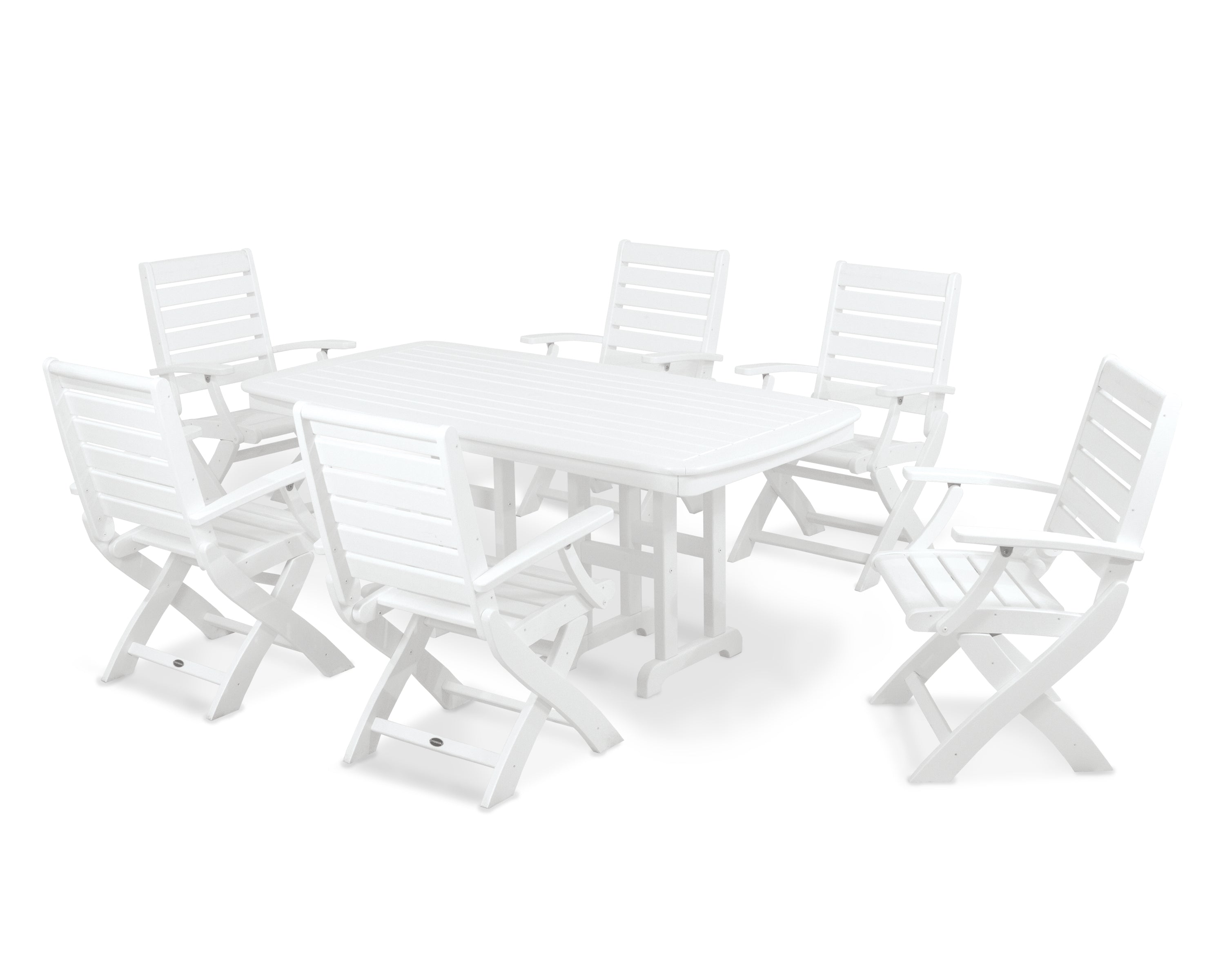 POLYWOOD Signature Folding Chair 7-Piece Dining Set in White