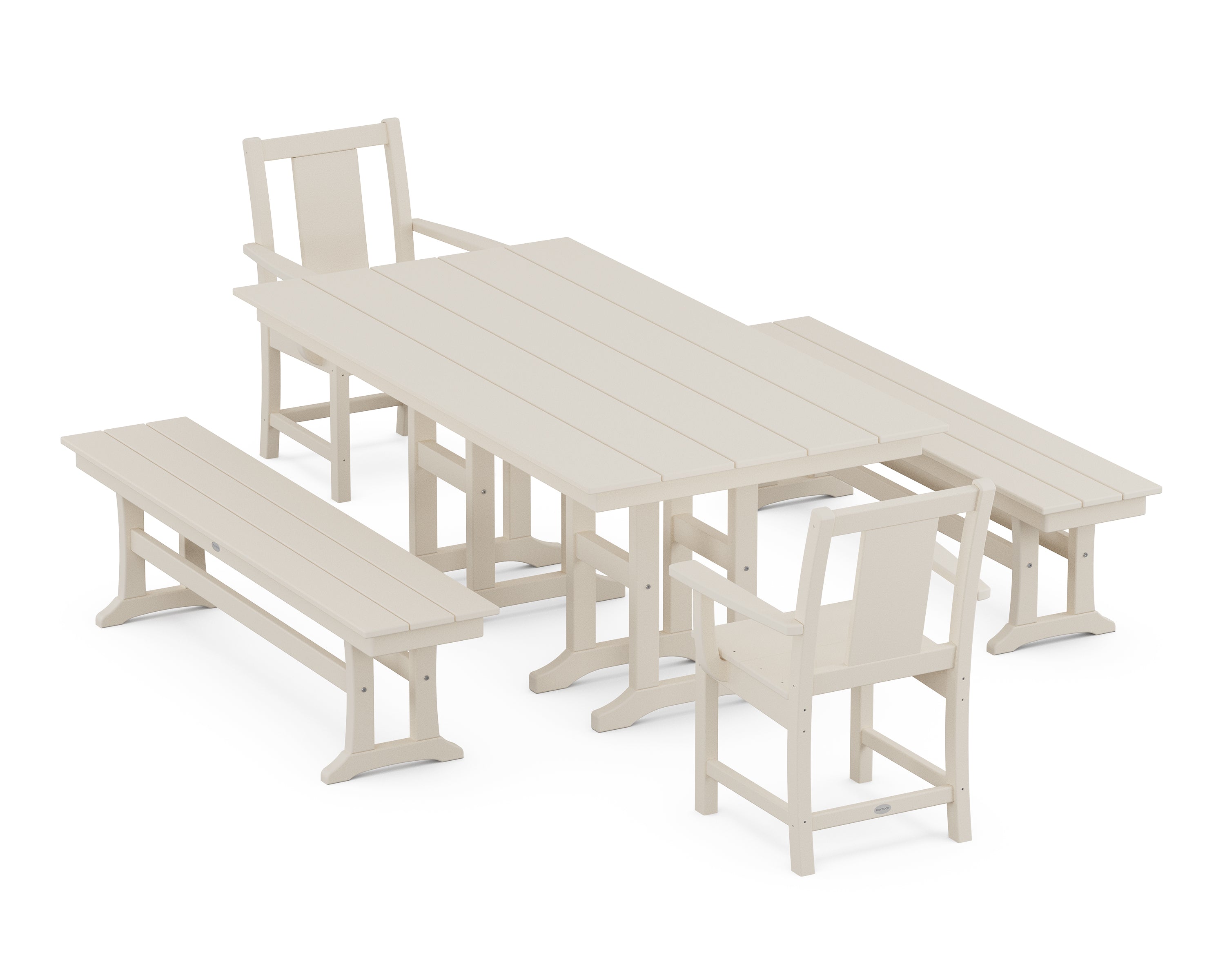 POLYWOOD Prairie 5-Piece Farmhouse Dining Set with Benches in Sand