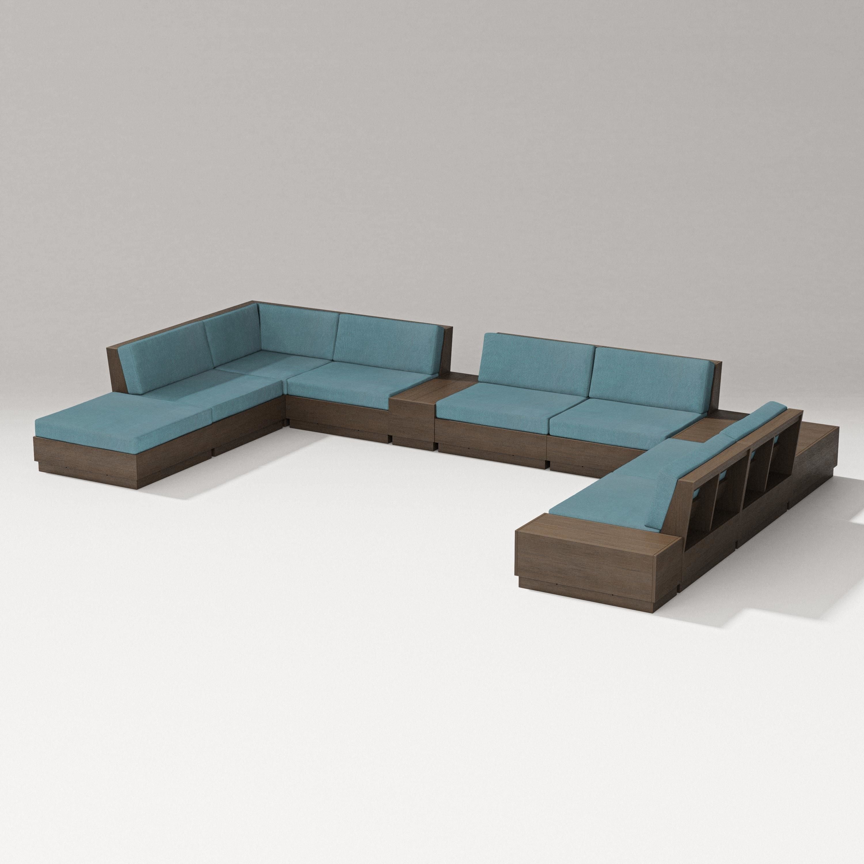PW Designer Series Elevate 11-Piece Conversation Sectional Set in Kona / Ocean Teal