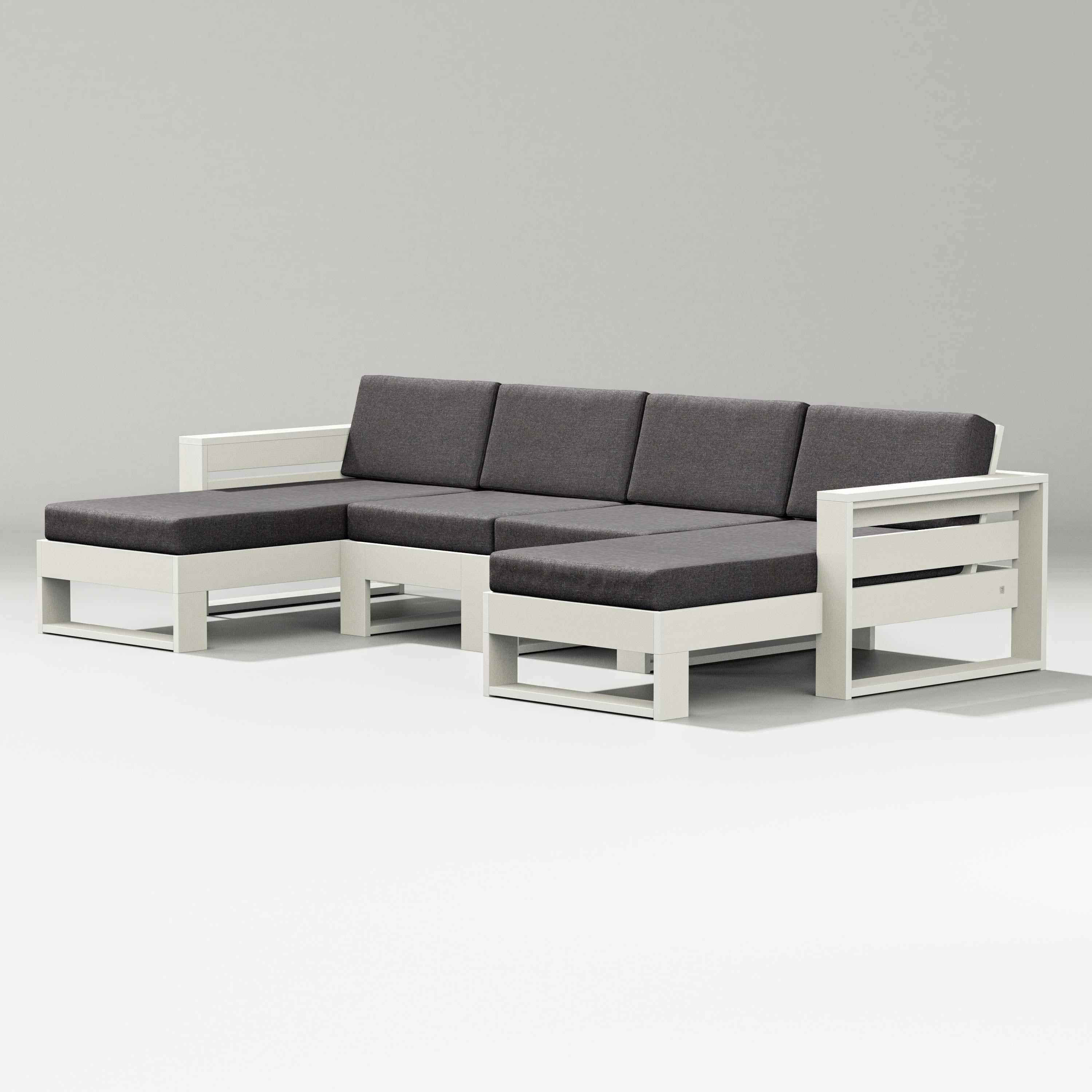 PW Designer Series Latitude Double Chaise Sectional in Vintage White / Ash Charcoal