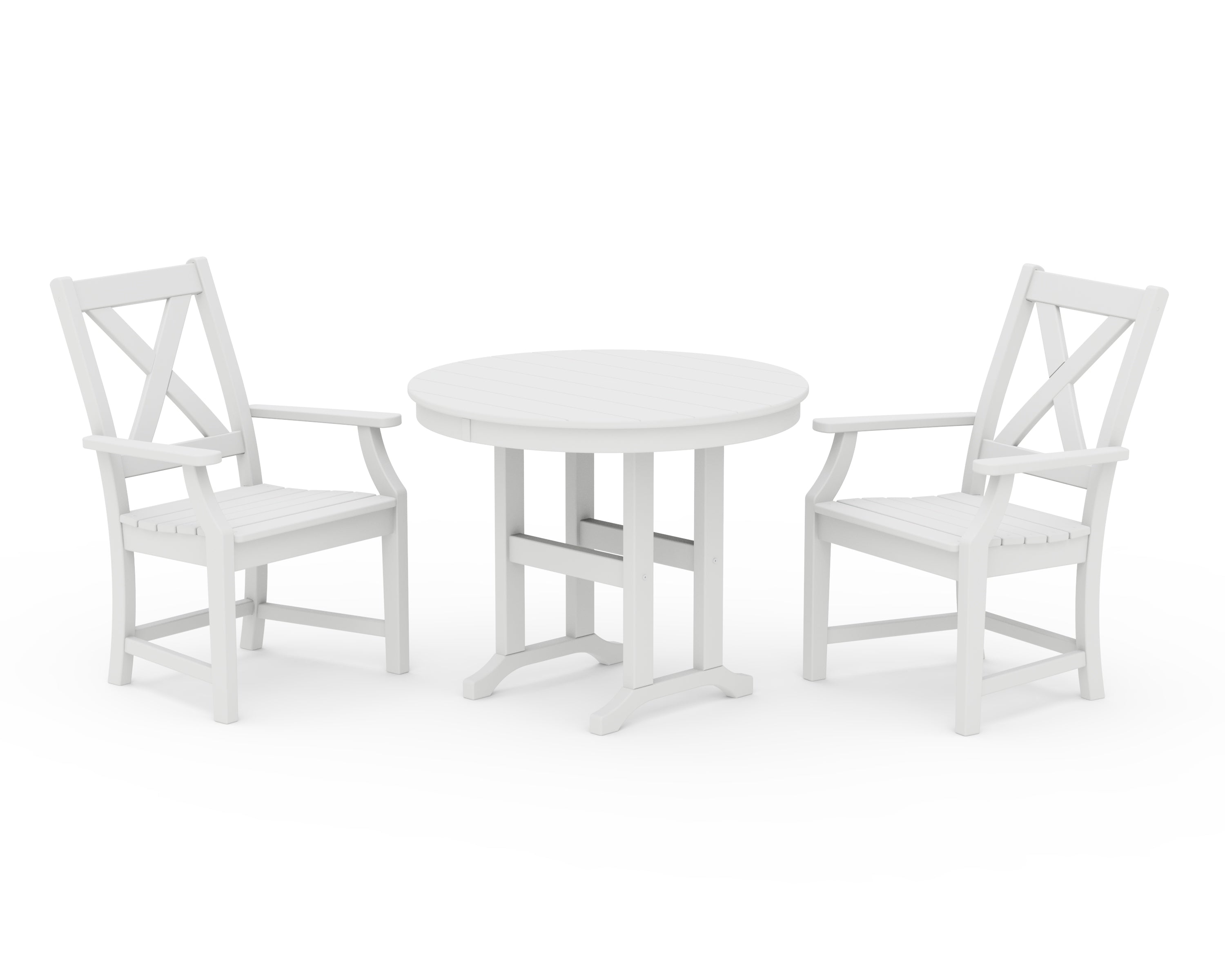 POLYWOOD Braxton 3-Piece Round Dining Set in White