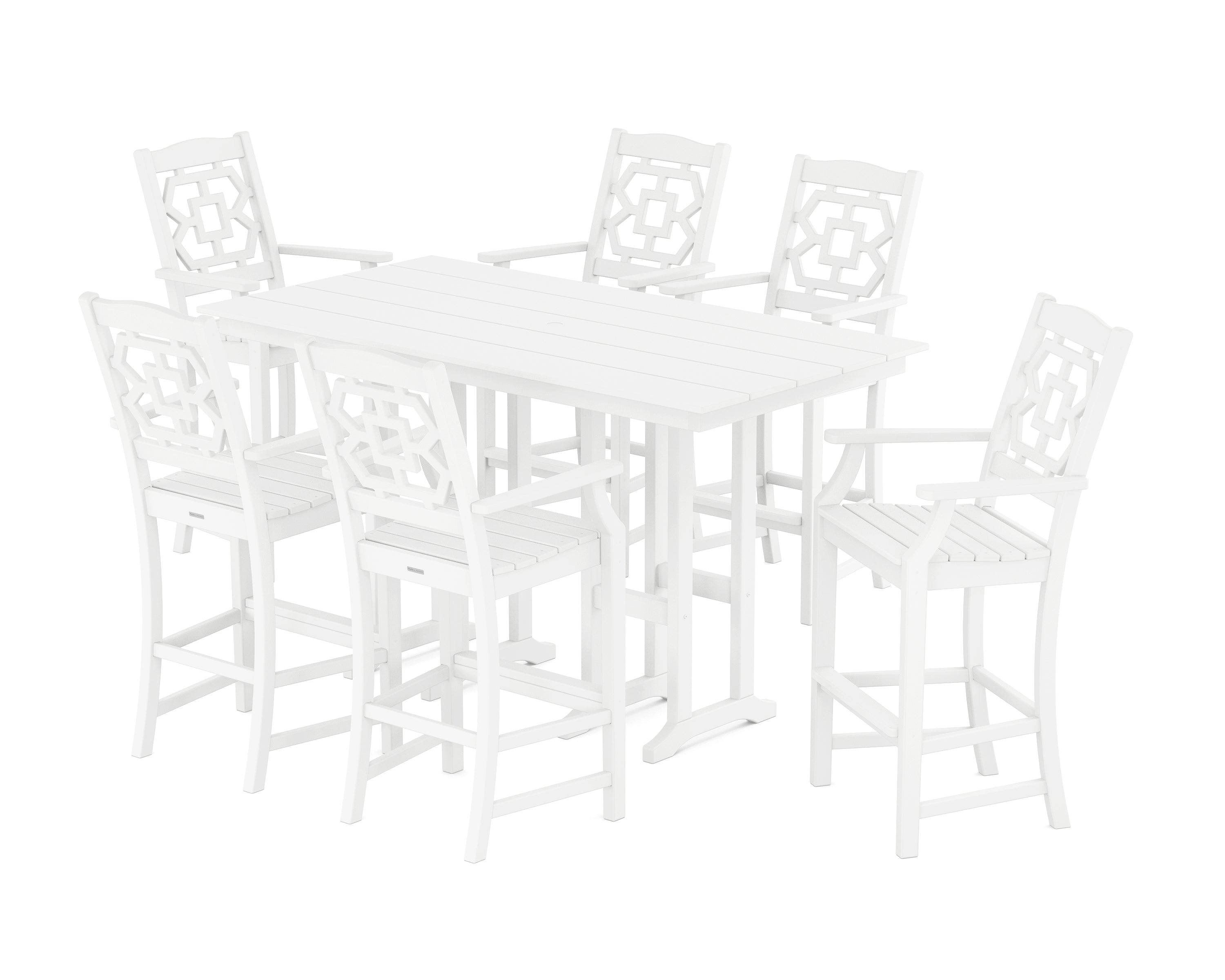 Martha Stewart by POLYWOOD® Chinoiserie Arm Chair 7-Piece Farmhouse Bar Set in White