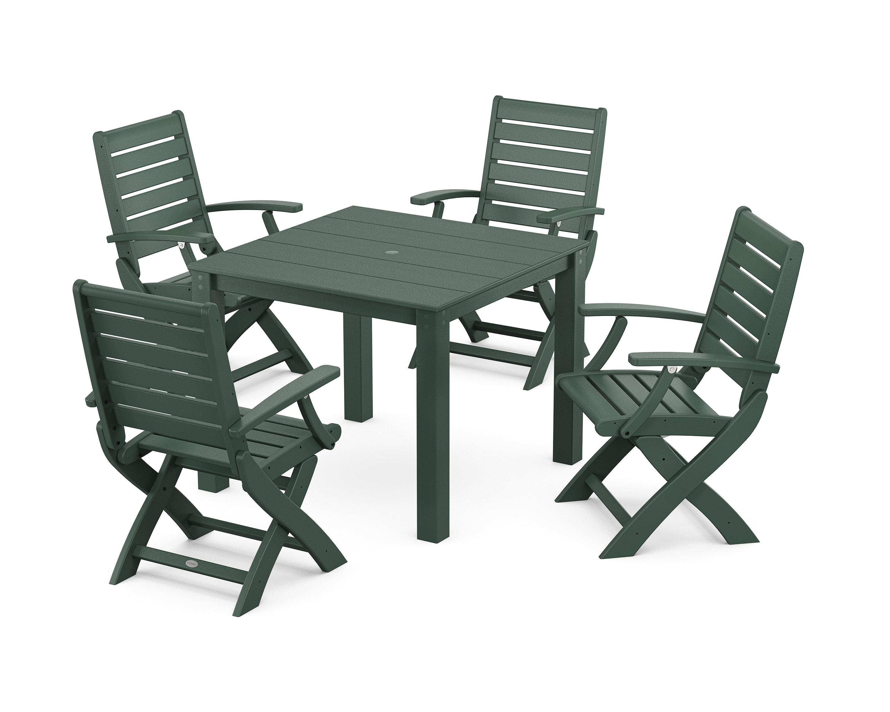 POLYWOOD Signature Folding Chair 5-Piece Parsons Dining Set in Green
