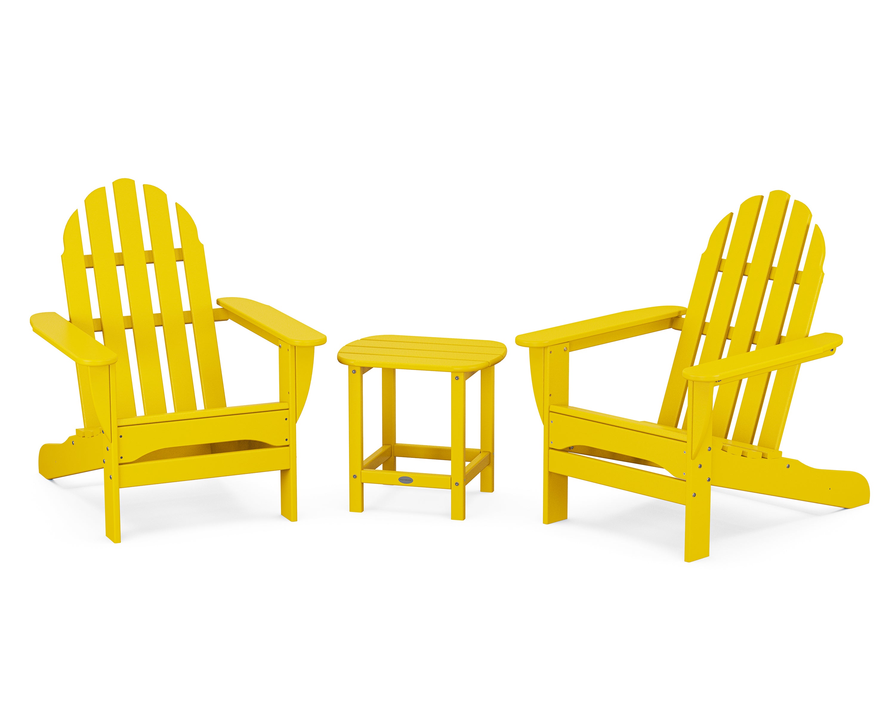 POLYWOOD® Classic Adirondack 3-Piece Set with South Beach 18" Side Table in Lemon