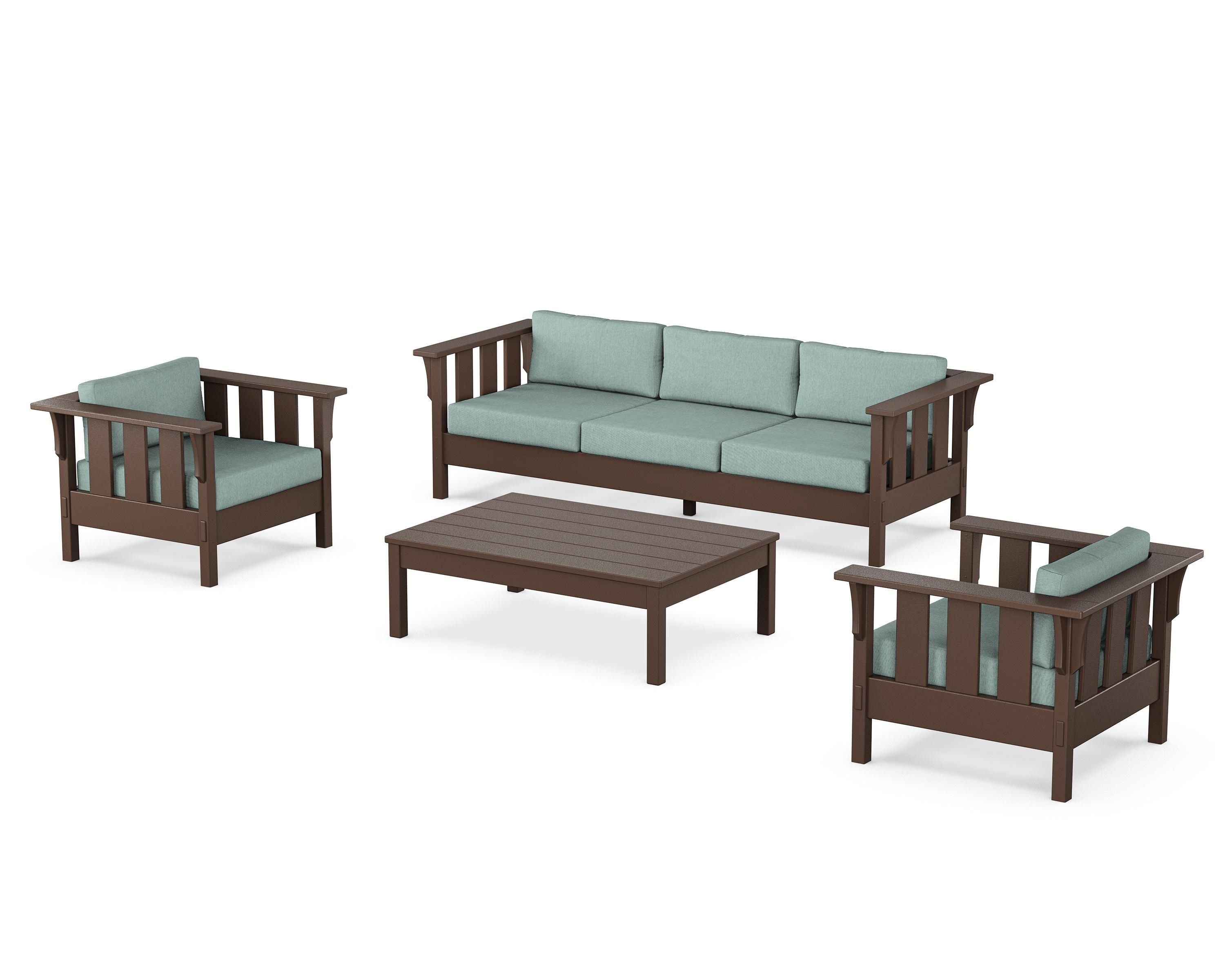 Martha Stewart by POLYWOOD Acadia 4-Piece Deep Seating Set with Sofa in Mahogany / Glacier Spa