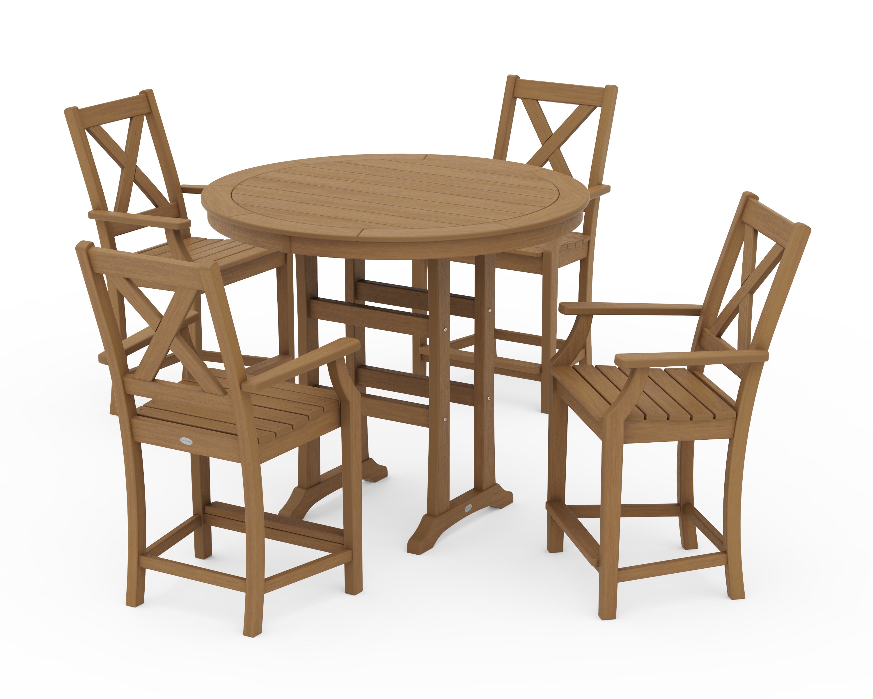 POLYWOOD Braxton 5-Piece Nautical Trestle Arm Chair Counter Set in Natural