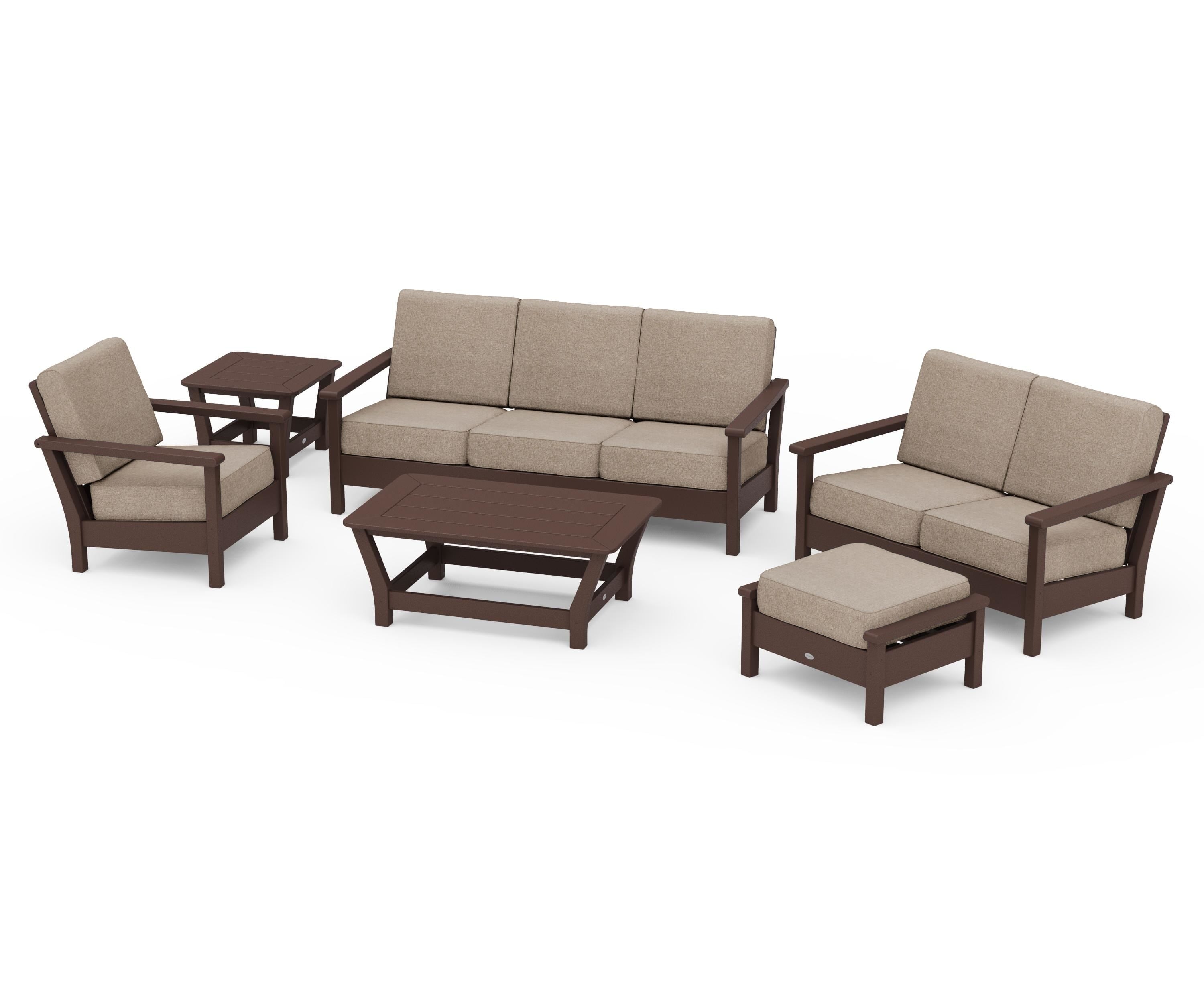 POLYWOOD Harbour 6-Piece Outdoor Living Set in Mahogany / Spiced Burlap