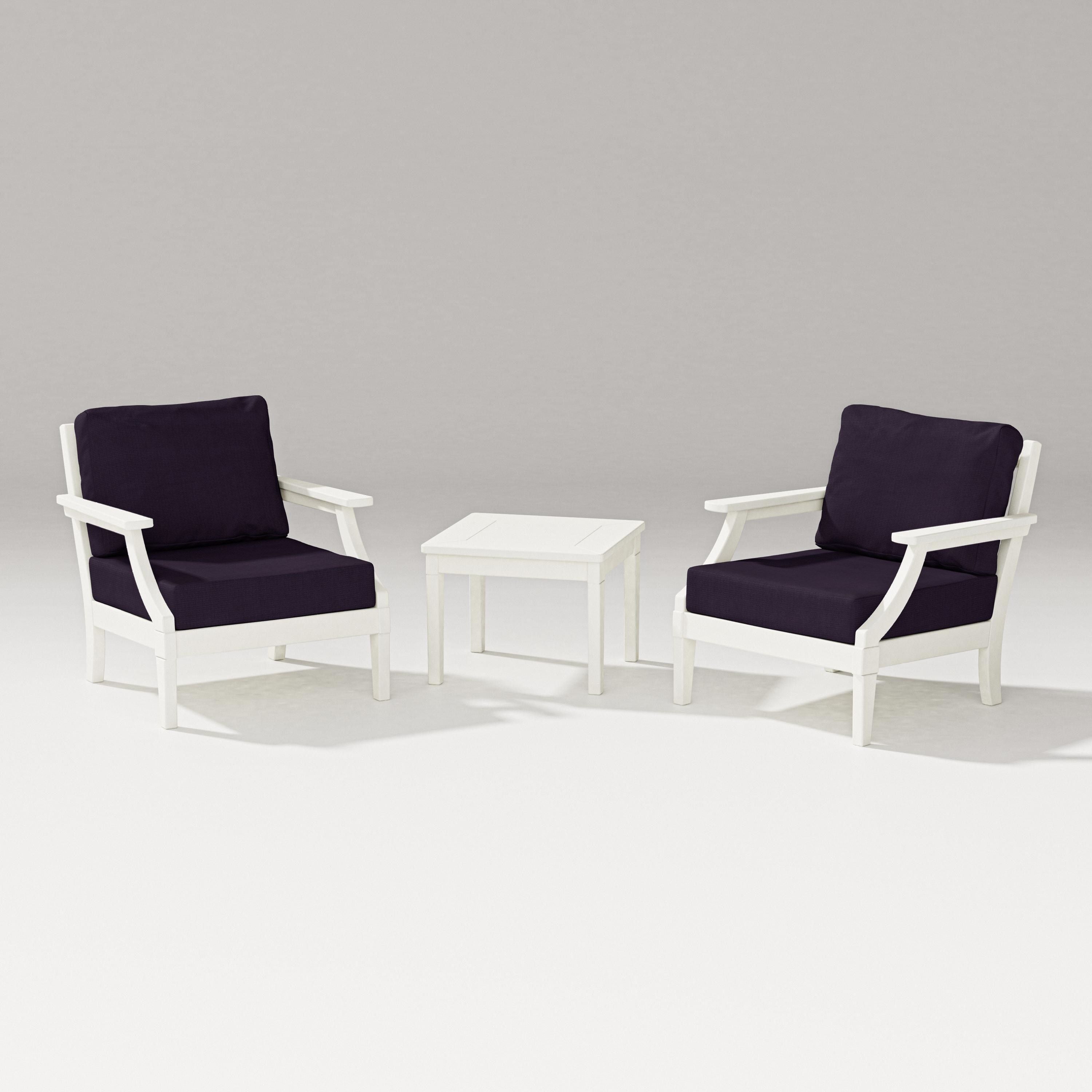 PW Designer Series Estate 3-Piece Lounge Chair Set in Vintage White / Navy Linen