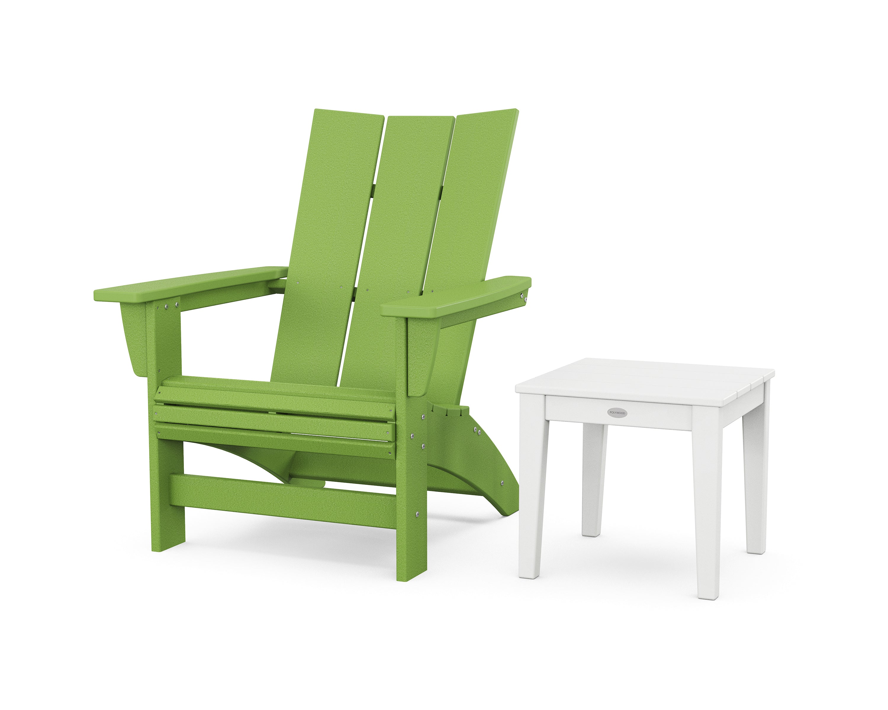 POLYWOOD Modern Grand Adirondack Chair with Side Table in Lime / White