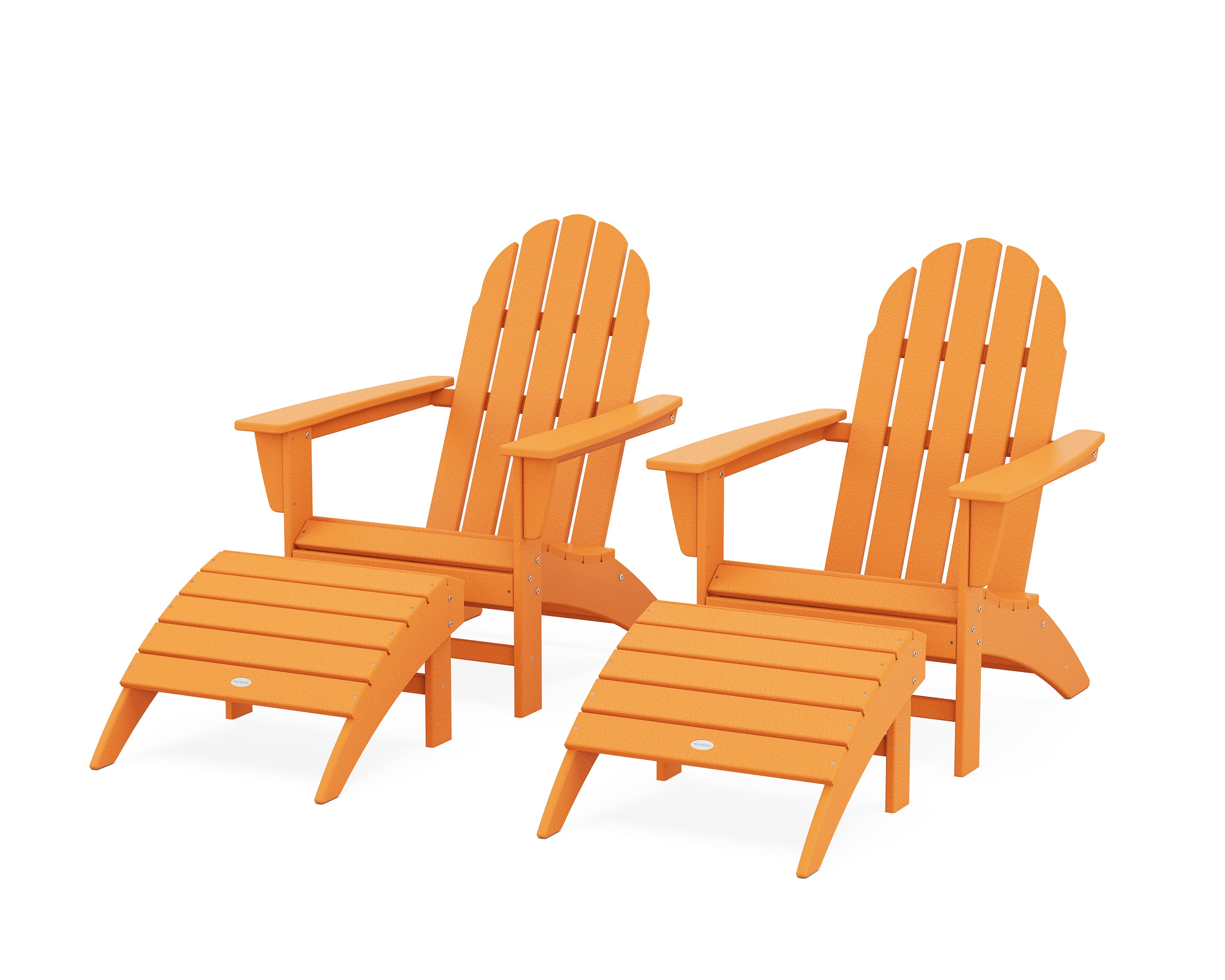POLYWOOD Vineyard Adirondack Chair 4-Piece Set with Ottomans in Tangerine