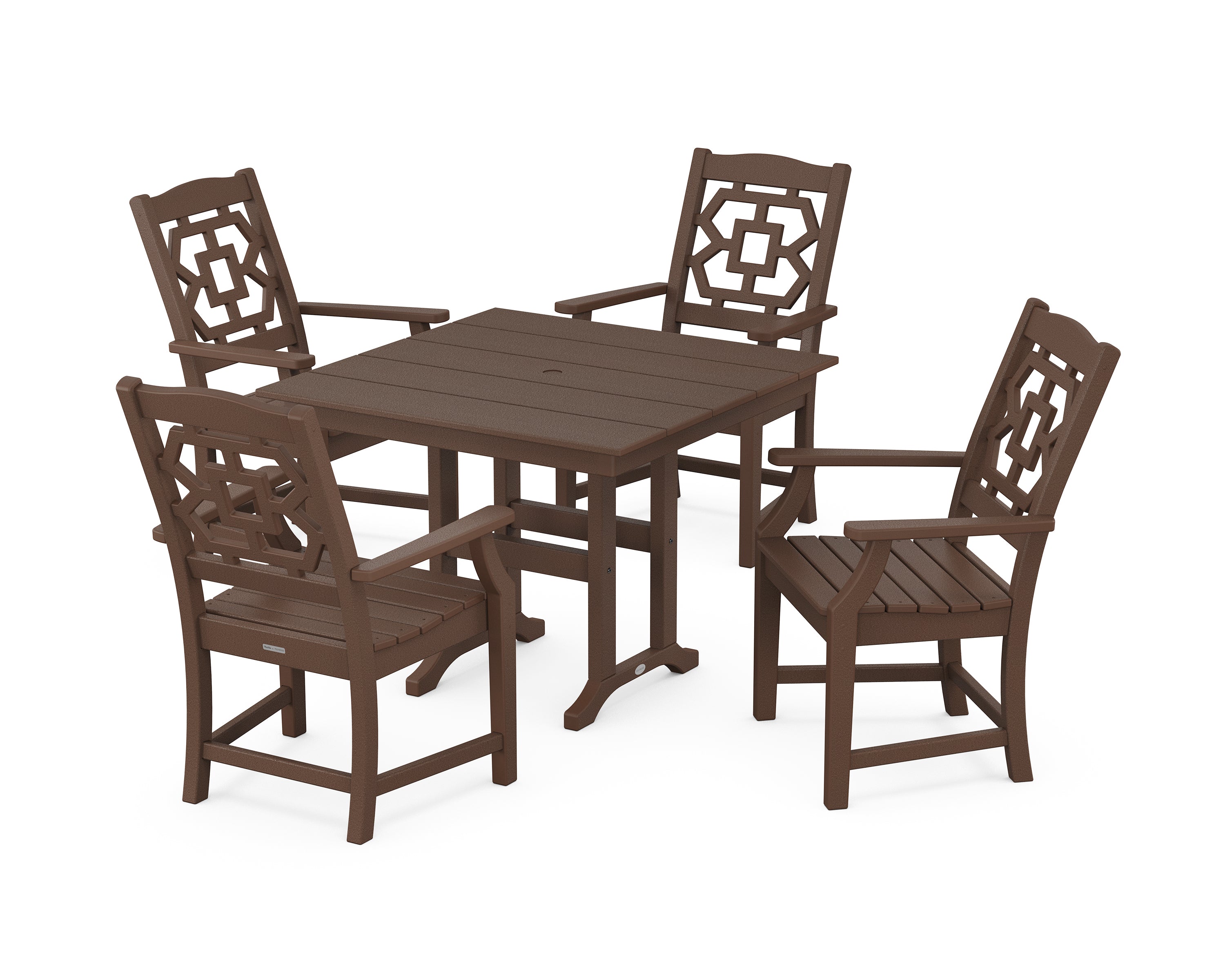 Martha Stewart by POLYWOOD Chinoiserie 5-Piece Farmhouse Dining Set in Mahogany