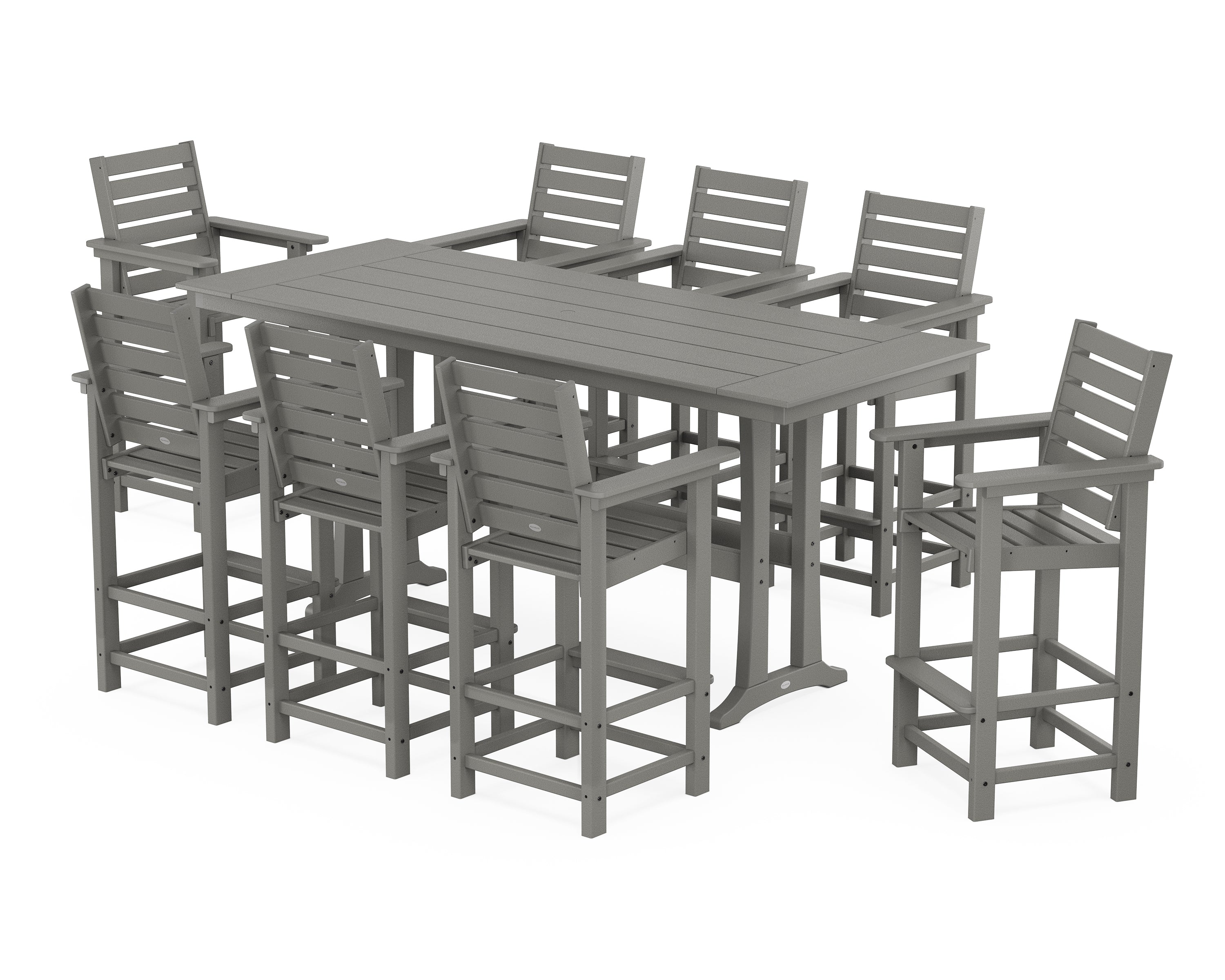 POLYWOOD® Captain 9-Piece Farmhouse Bar Set with Trestle Legs in Slate Grey