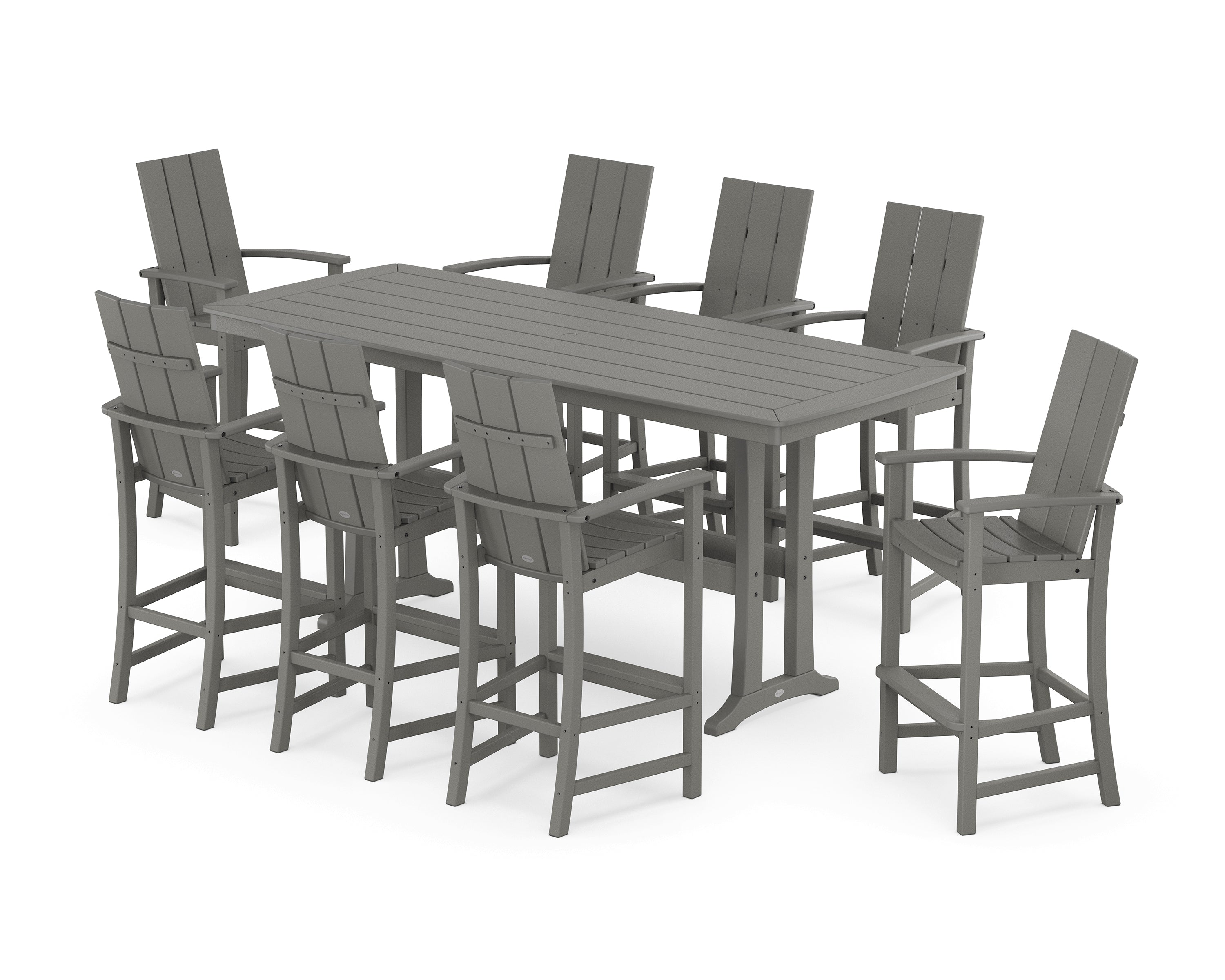 POLYWOOD Modern Adirondack 9-Piece Bar Set with Trestle Legs in Slate Grey