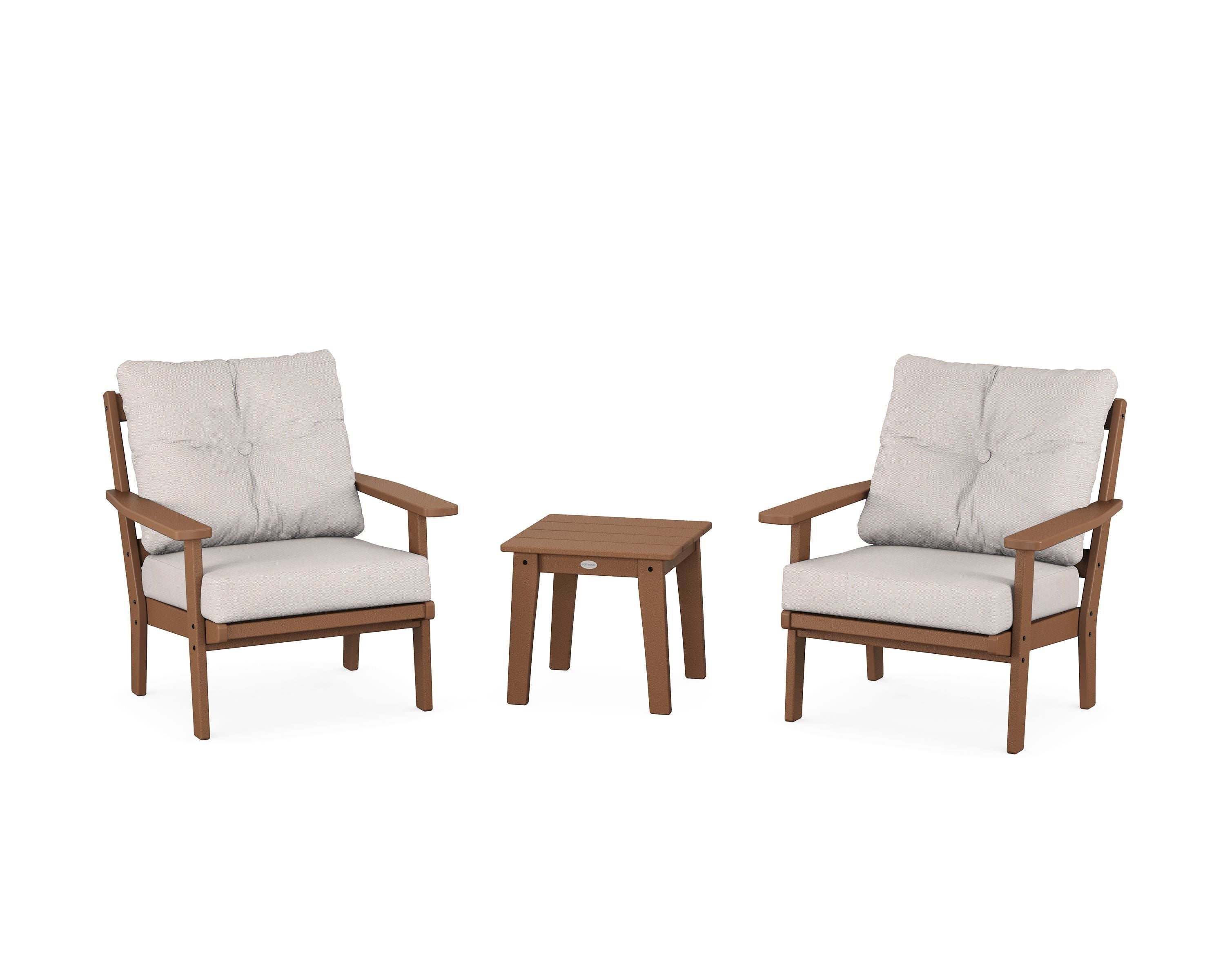 POLYWOOD Oxford 3-Piece Deep Seating Set in Teak / Dune Burlap