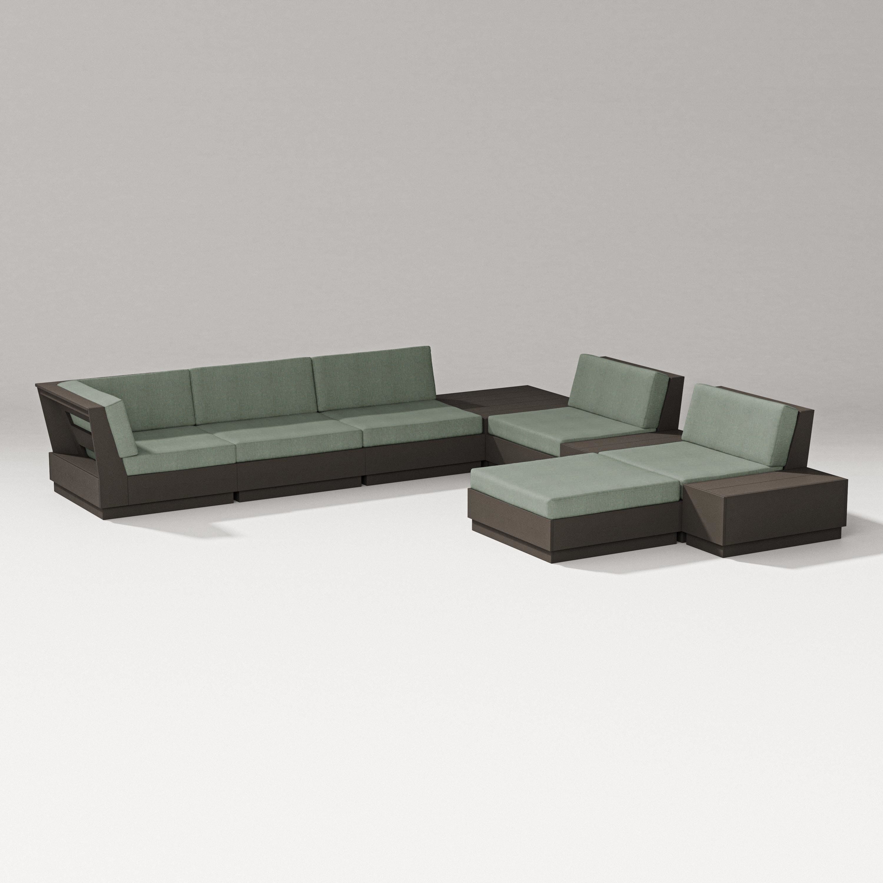 PW Designer Series Elevate 9-Piece Conversation Sectional in Vintage Coffee / Cast Sage